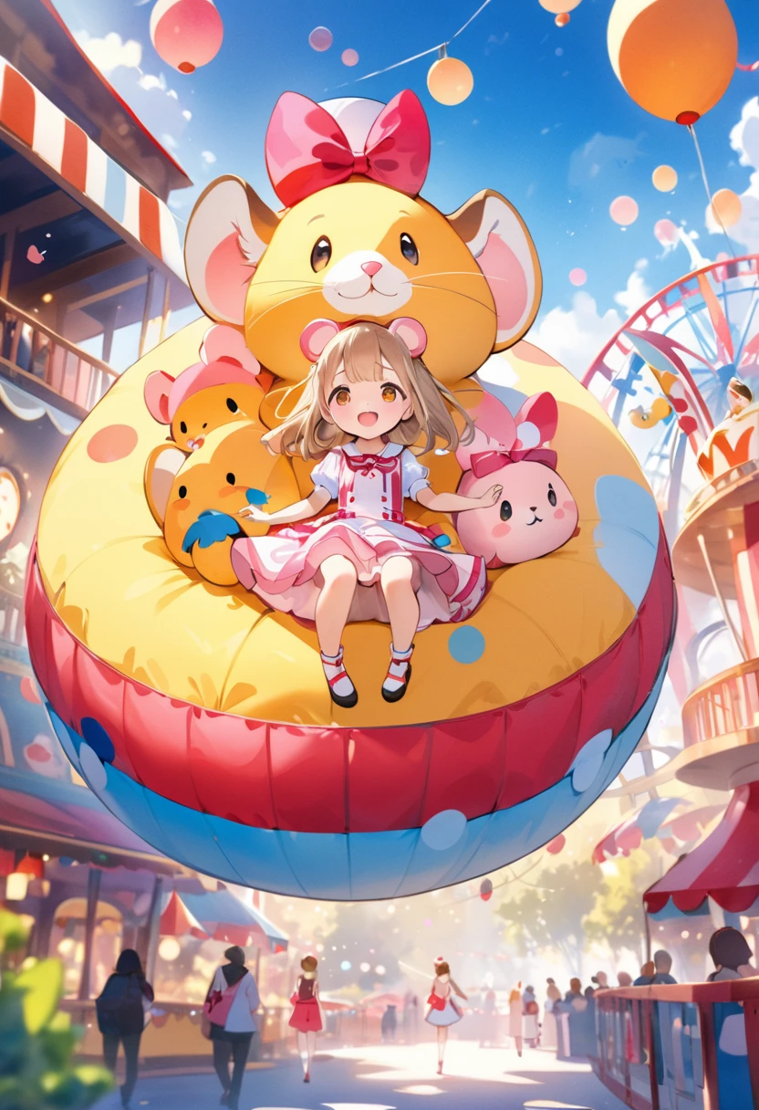 Photorealistic、Chibi Girl Doll(Enjoying the merry-go-round at the amusement park)