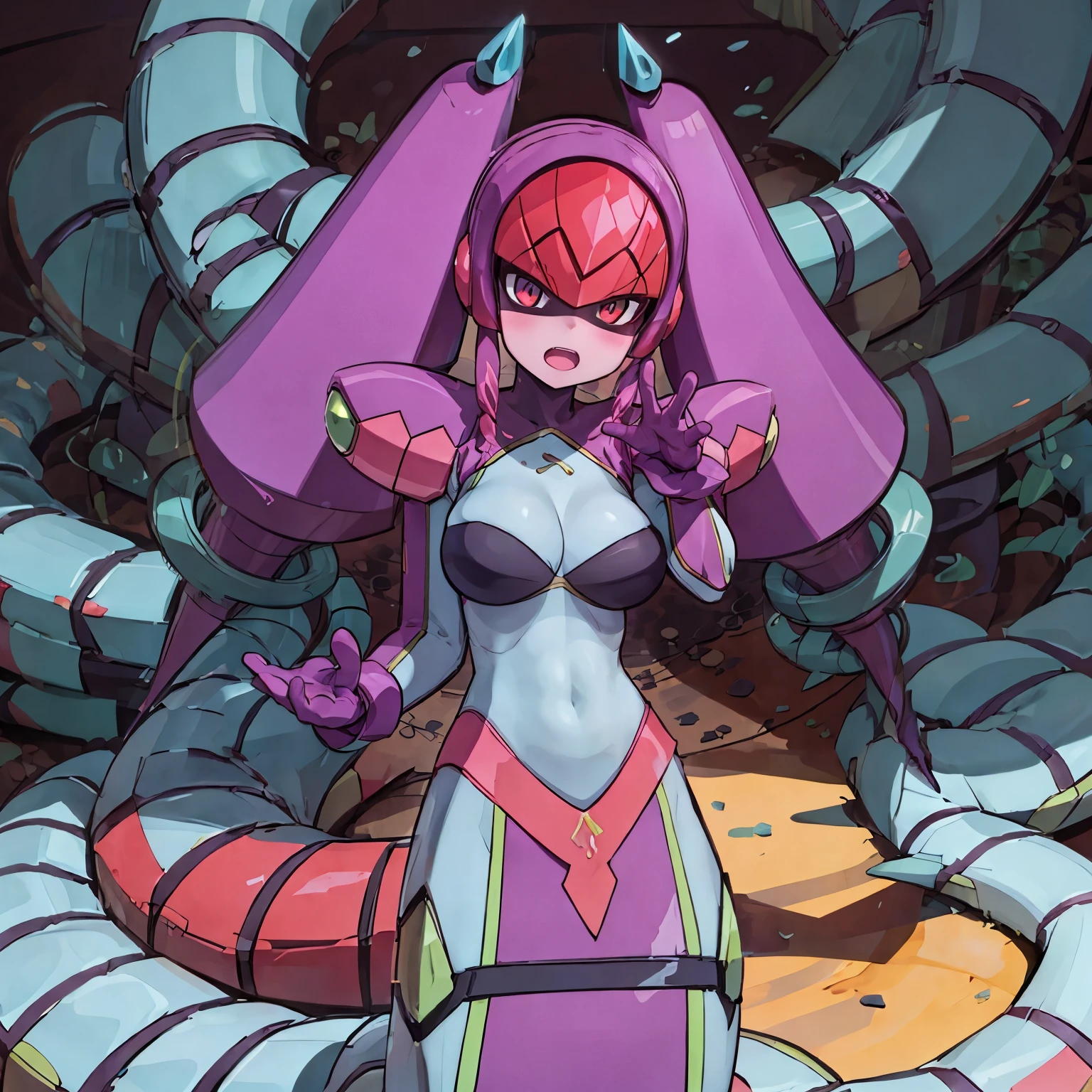 twintails,twin drills, bodysuit, helmet ,Lamia