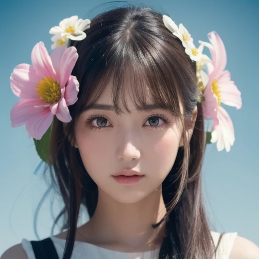 HD, 4K, 8K, Professional Photography, Regular Perspective, Sports View, Mild Sunshine, Sweet Style, ((((Colorful Character Pictures))), Clean and Neat Picture, Crystal Clear Picture Sense, (((beautiful)))), close-up of a woman with short hair, faint smile , (Colorful hair: 60), Chinese girl: , (((Black Pupil))), black pupil, Kawaii realistic portrait, upper body, upper body portrait, Waist above photo, (front face photo: 20), colorful braids, realistic hair, colorful headband, beautiful anime style, pure white background, white short sleeves, clothes on simple pattern, realistic anime art style, beautiful anime portrait, realistic art style, [stunning real face portrait, colorful]", vibrant fantasy style, cute art style, vibrant realistic colors, realistic style, beautiful girl, character as core, digital art, Realist style, live-action CG, looking at the audience.