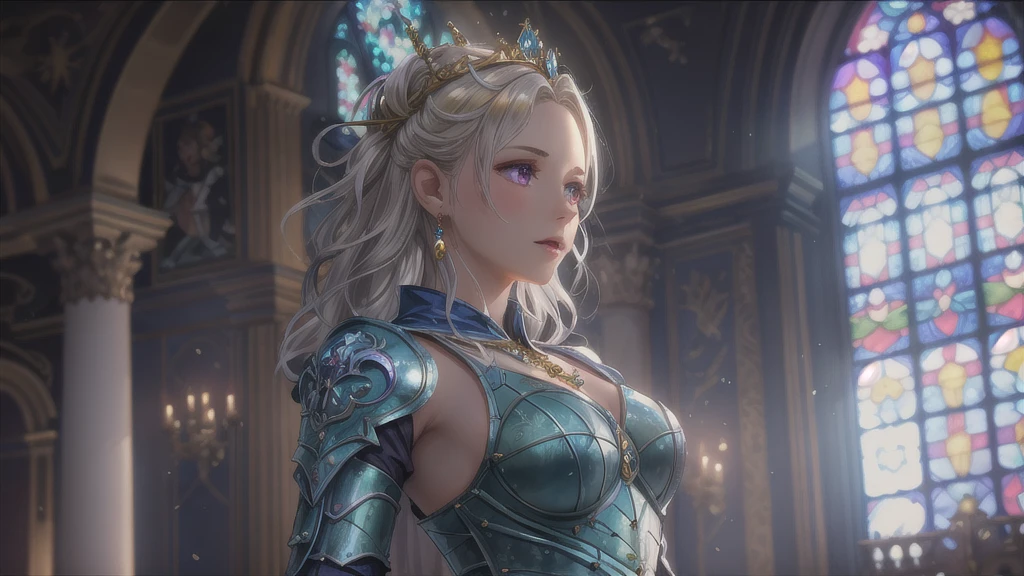 masterpiece, best quality, good quality, Fantasy aesthetics, Highly detailed, shadowverse style, female, golden hair, elven ear, golden eyes, black stocking, white legging with motif, legging armor