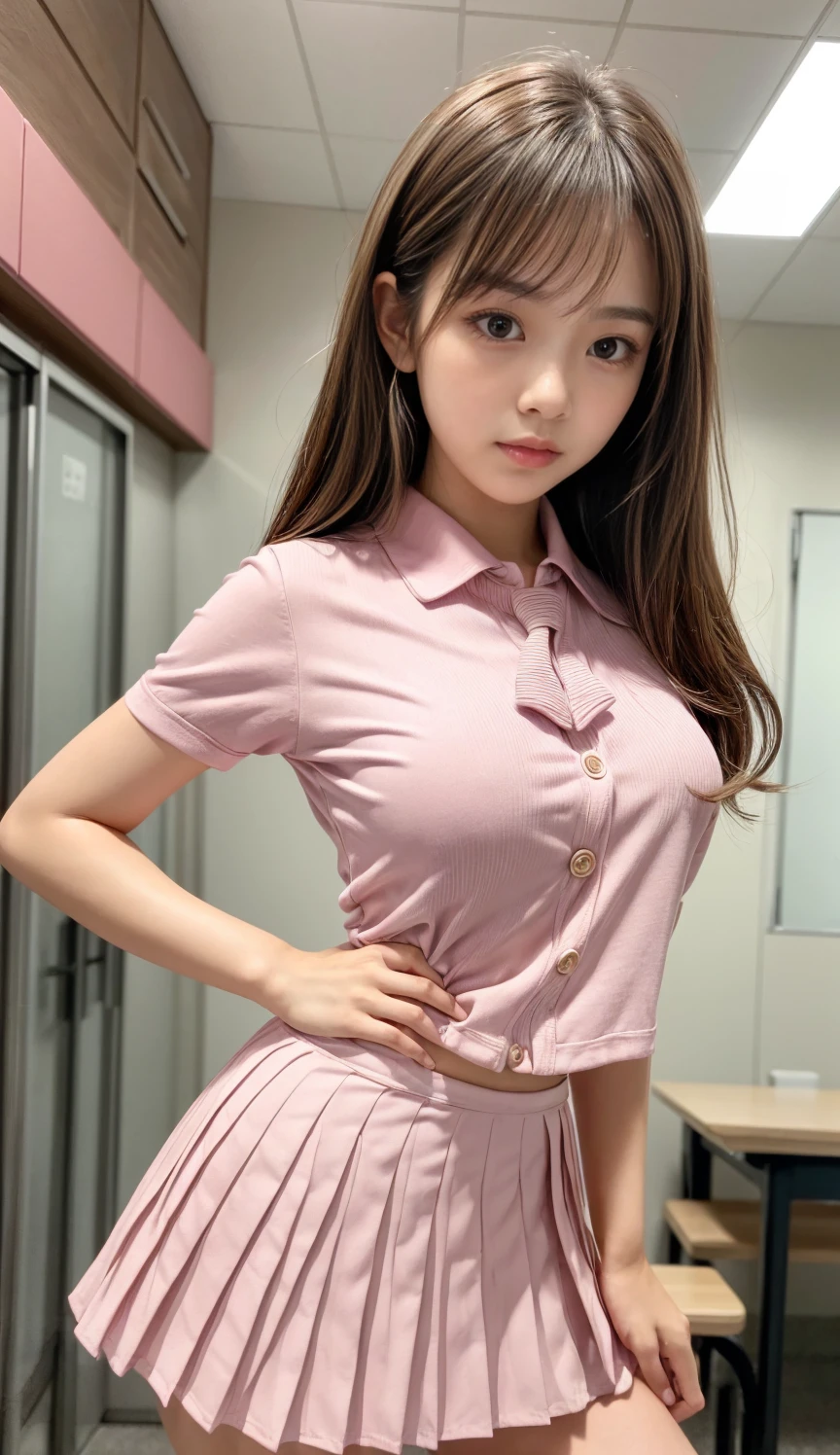 Highest quality、Realistically、Glowing Skin、Japanese women、Early 20s、Gravure idol、Her Room、Spread your legs wide、Sweets-themed uniform、shirt、Uniform skirt、underwear、Good body、Tempting、