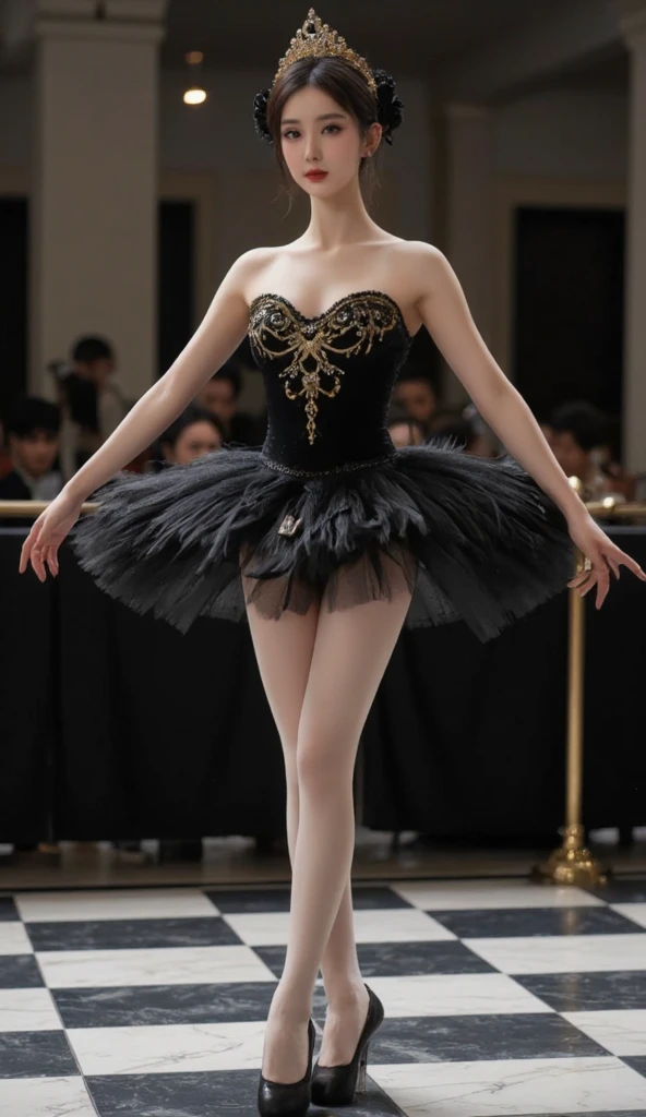 best quality, (((On the table))), (((highest level))), ((extra fine)), (illustration), ((extremely delicate and beautiful)), dark fantasy style,Black Swan,Dynamic angle, floating, (silk tutu: 1.4), (Beautiful and delicate eyes), (detail light), (1 girl), medium bust, medium long hair, dark brown sparkling eyes, black hair,silk tutu, Nature, (lighting,Contour light,background spotlight), (Ballet is dancing), (sketch), (flower), A faint smile, Soft colors, Complete anatomy, Upper Body, Extremely detailed beautiful face,