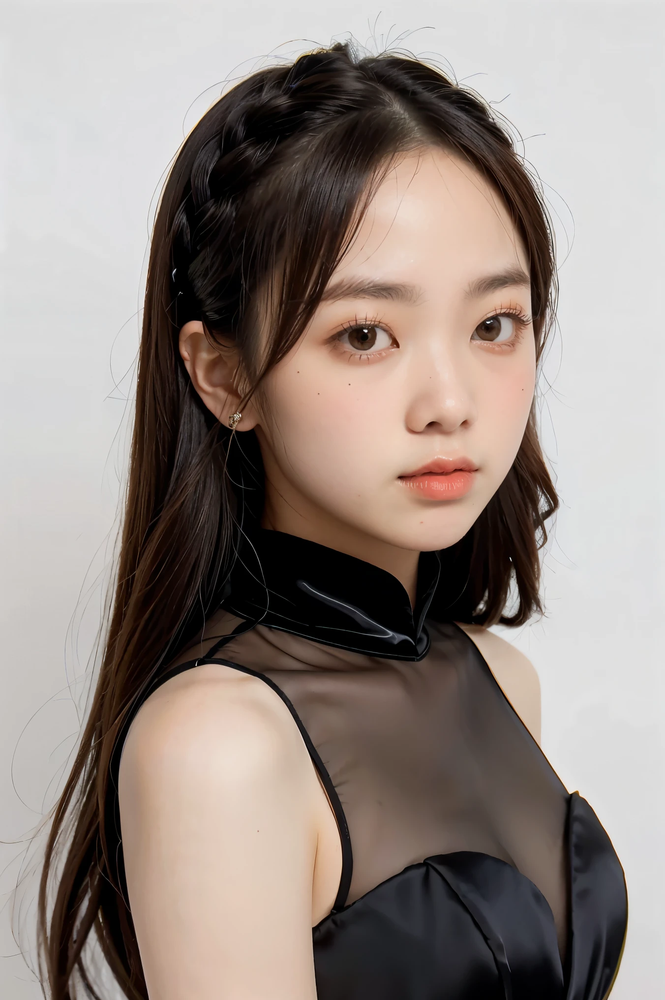 1girl, black random formal dress, white background,