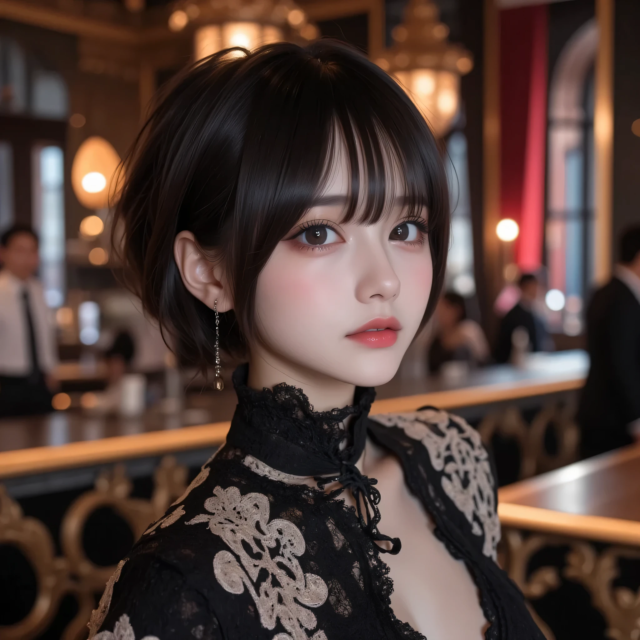 8k, ultra high definition , best quality , Masterpiece,rule of thirds,golden ratio, Surreal,photograph, one woman,( girl :1.3), cute, cute face, Beautiful eyes in every detail, Details, Mature Woman , princess,full body,smile, black hair,drill hair,ID photo,future, Brutal Cyberpunk Woman, luxurious and beautiful ,Cafe counter ,(( Rococo Style Maid Clothes :1.5)), white apron ,Knee-length boots, Luxurious Decor,(BDSM Femdom),(Cute girl ),(Upper class woman:1.5), Expression of Despair , dark atmospheric lighting , Delicate Details, Detailed face,anger, charming eyes,(portrait photograph:1.4), fantasy art ,( beautiful faces:1.4),beautiful and charming eyes 、 beautiful eyes,Silver Remaining,( thin waist:1.4)、( Beautiful :1.4), pink lips, profile,((( ideal body shape))),Small bust, A Cup :2,、 portrait:2、 Complete anatomy 、Vivid Details、 Details, thin lips,Perfect with beautiful faces ,完璧で cute face, Meticulous Skin , Perfect Limbs 、 thin waist, Surreal,Light and Dark, fashion magazine cover,spotlight