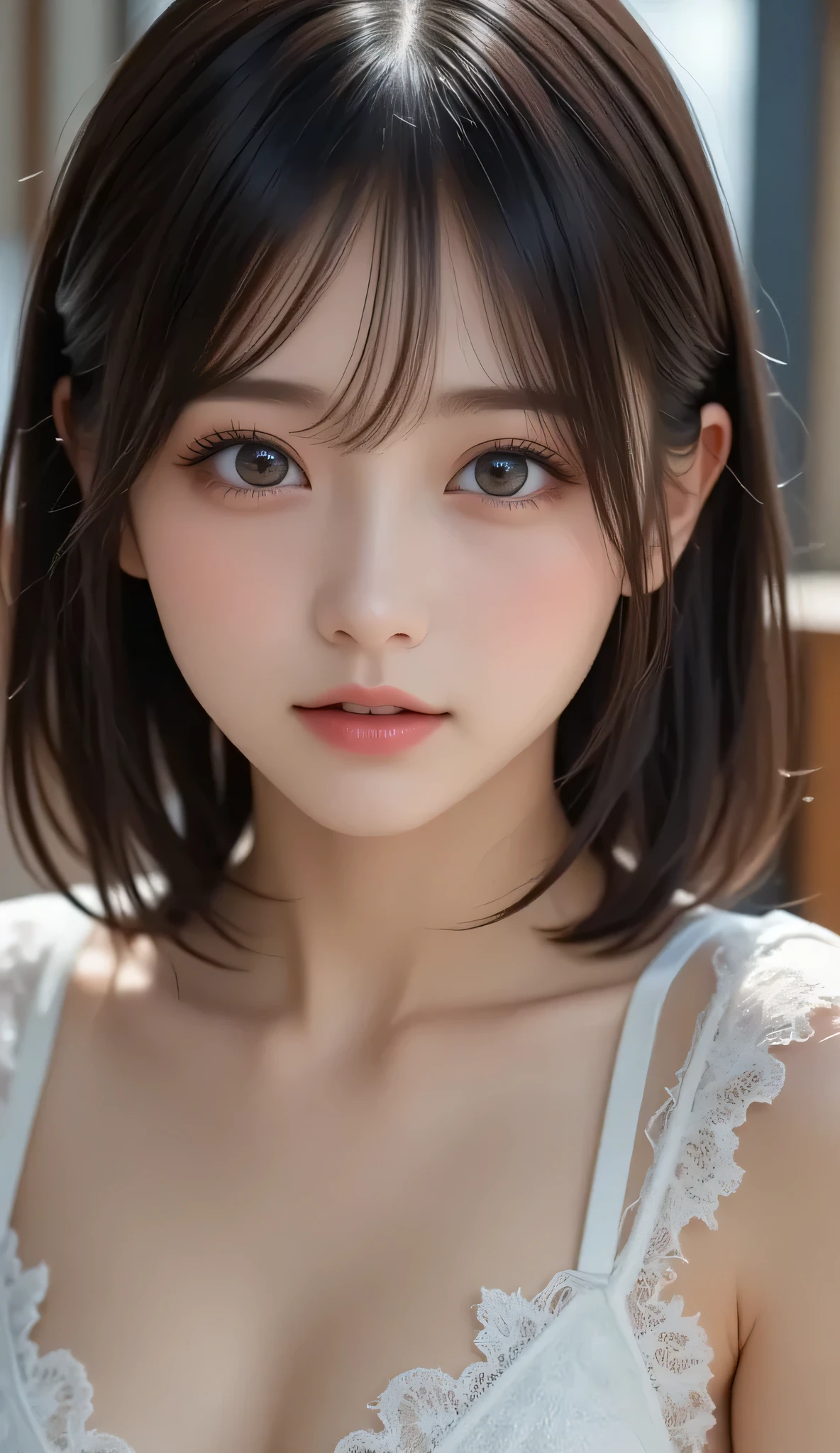 8k, super high resolution , best quality , Masterpiece,rule of thirds,golden ratio, Surreal,photograph, one woman ,( girl :1.3), cute, cute face, Beautiful Eyes in Every Detail , Details, Mature Woman , princess,full body,smile, black hair,drill hair,ID photo,future, Brutal Cyberpunk Women , luxurious and beautiful , Hotel Room ,((The fusion of white lace lingerie and bondage fashion:1.5)), big window,skyscraper background,( thin waist:1.4)、( Beautiful :1.4), pink lips, profile,((( ideal body shape))),Small bust, A Cup :2,、 portrait:2、 Complete anatomy 、Vivid Details、 Details, thin lips,Perfect and beautiful face ,完璧で cute face, Meticulous Skin , Perfect Limbs 、 thin waist, Surreal,Light and Dark, Fashion Magazine Cover,glowing