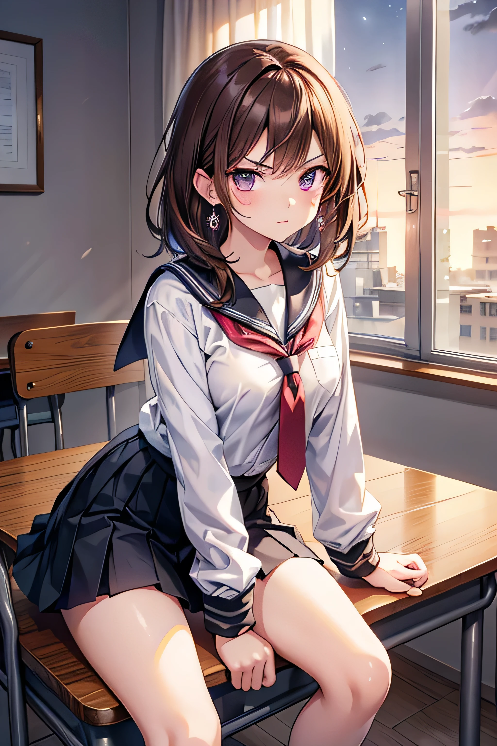 ((masterpiece, best quality)), highres, 1girl, small breasts, brown hair, blue eyes, (pale), (slutmelissa), american, sweetmelissa, melissa, (schoolgirl), <lora:sweetmelissa-000005:0.4>, <lyco:GoodHands-beta2:1.0>