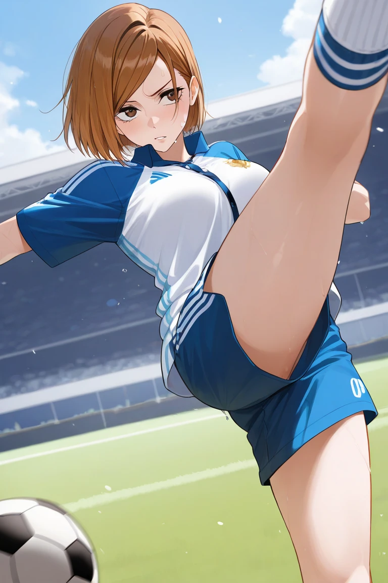 UHD, retina, masterpiece, ccurate, anatomically correct, textured skin, super detail, high details, high quality, award winning, best quality, highres, 1080P, HD, 4K, 8k, 16k、soccer court、soccer ball、Soccer Shoes、soccer uniform、very cute girls,sweaty、(Nipples become visible in the rain:1.3)、(Heavy rain:1.2)、thunder、(Rain makes the vagina transparent:1.3),(Penis insertion from below:1.2),