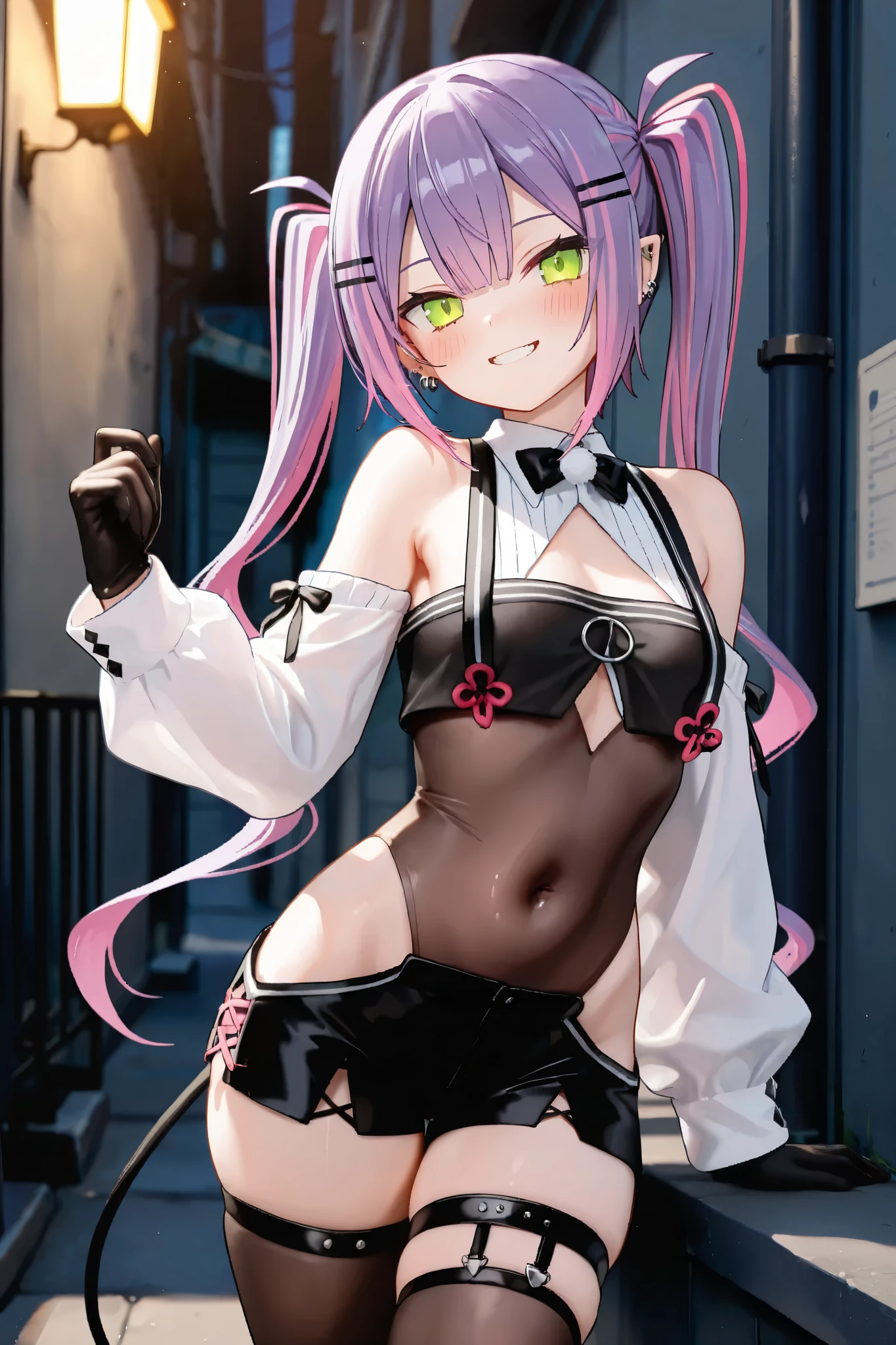 (Medium breasts), (The iris left heterochromia eye color is only purple) (Right heterochromic iridium eye color only red) (The iris is only red and purple),(Detailed eyes) , ( The right eye is a purple iris) ,(Redness of the iris of the left eye) , Detailed, intricately details, Highly detailed, Extremely detailed, Realistic,( The color of the eyes is only red and purple), (The right eye is purple, The left eye is red), ,( The right iris has only purple) ,(The left iris is only red) (The right heterochromic iridium has only light red eye color :) (The iris left heterochromia eye color is only purple:) (The color of the left eye is purple):1.2 (The color of the right eye is red):1.2 (Very light lavender_Hair color:1.2) (The hair is very light lavender:1.2),(M-shaped bangs), Long_Hair,(bangs between eyes),(Very long hair),(Wavy hair), Depth_af_Field, mitts, Lace, lace-trimmed_legwear, lace-trimmed_Panties, Lace_Trim, Lingerie, Long_Bang, navel, , Panties, Solo, upper legs, Underwear Maid headdress, maid apronl, identical_Attire, navel, ,reverse_Maid suit, reverse_Outfit, Solo,bras_arms cuffs ((Cafe,cafe shop, ))