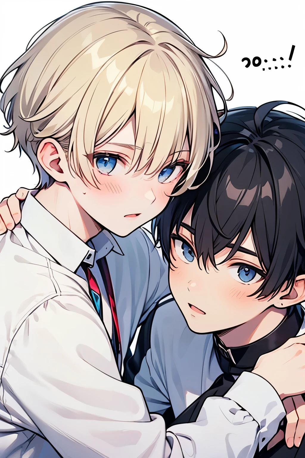 Blonde, black hair, For Men, Medium Hair ,blue eyes ,Beautiful Boy, skinny,lips, portrait , lies, Multiple Boys , 2 boys, , Yaoi,