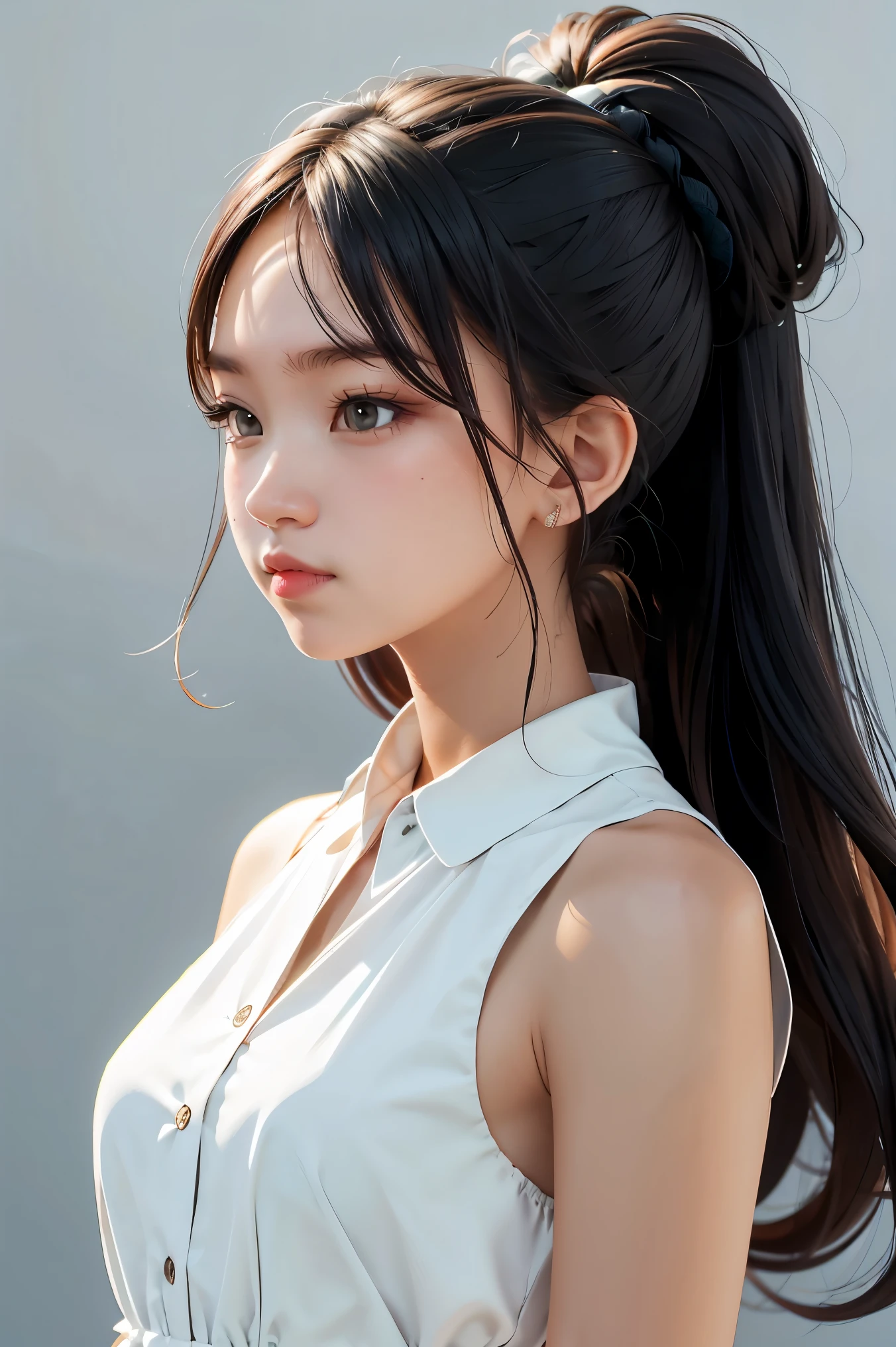 Arafed asian woman with long black hair and a white shirt - SeaArt AI