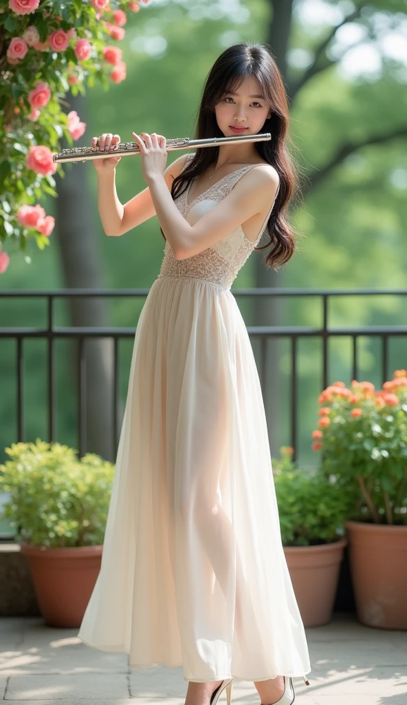 High resolution, (Official art, Beautiful and aesthetic: 1.2), Close View, Vast world, girl, Running, Refreshing smile, Transparent Long Skirt, Distant horizon, forest, natural beauty, inspiration, light effect、Camera takes pictures up close、(NSFW: 1.5)