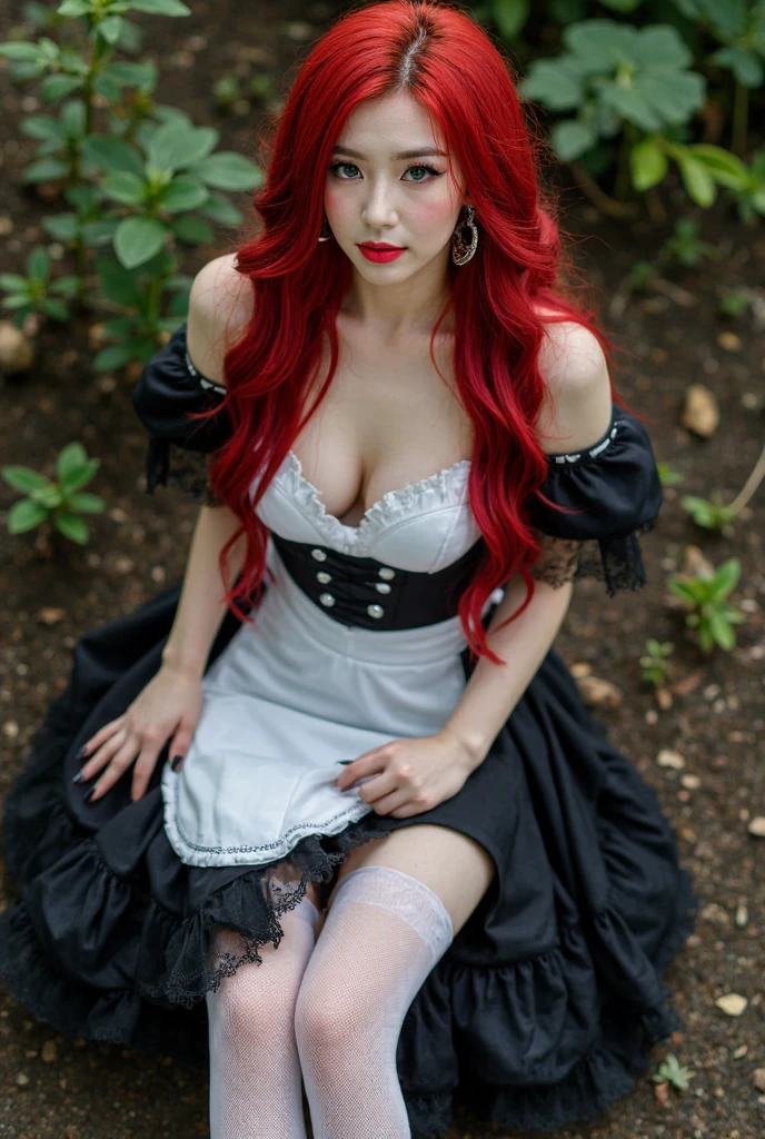 (masterpiece, best quality), 1girl, red hair, medium chest, gothic frill dress, pervert face, <lora:add_detail:1>
