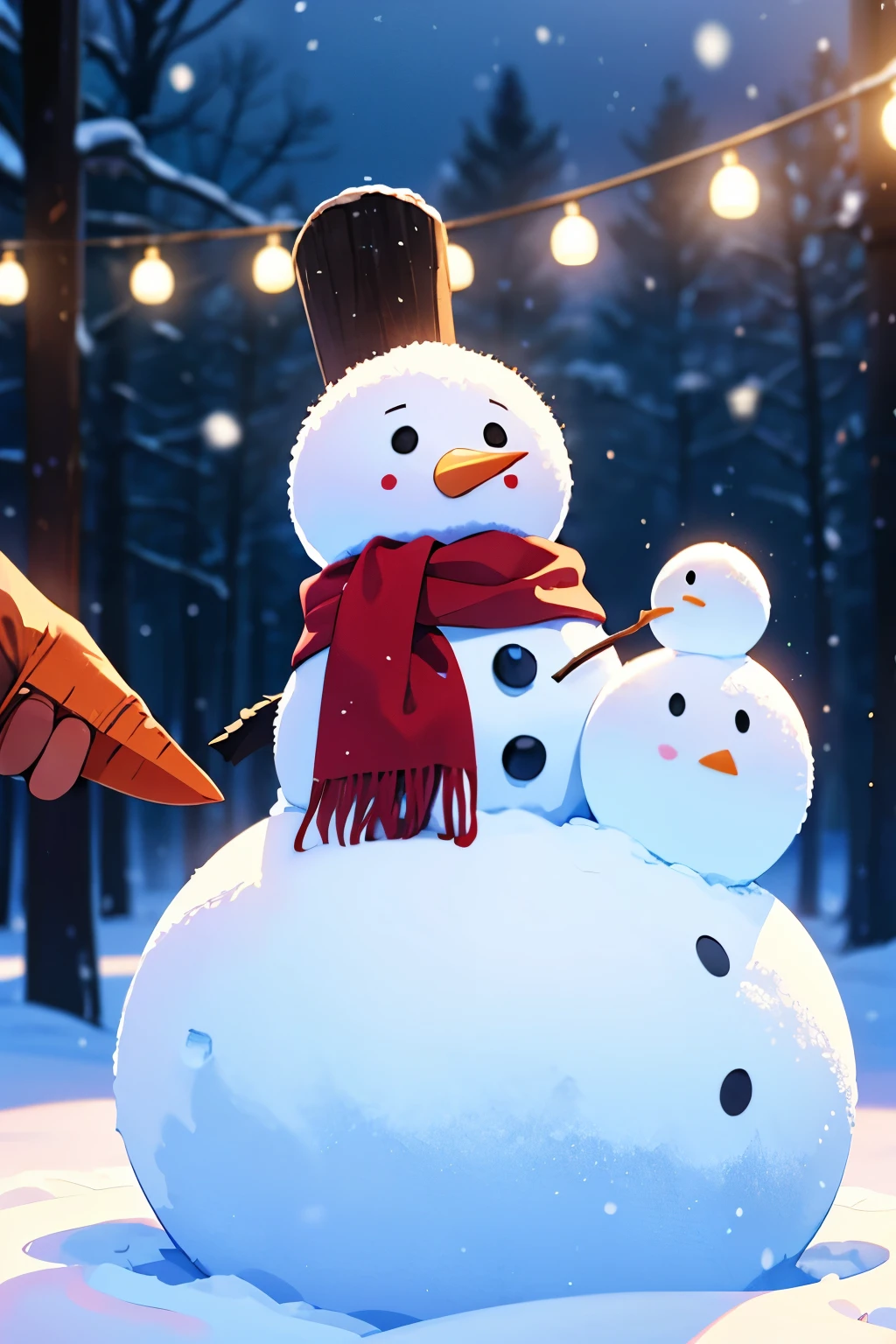  The family is making a snowman in the backyard.   they wear winter clothes and gloves  ,  up  、carrot , scarves , Decorated with、 Snowman hat  .  they enjoy rolling snowballs , and stack  , You can get 、 snowman  .   the backyard is white and covered with snow  ,  there are trees and birds all around  .,Wear an 8k ＣＧwallpaper,  best quality ,  high resolution,   Cinematic Lighting ,  they have extremely delicate colors  , Christmas Background  , Perspective  ,Masterpiece,  best quality ,  high resolution, 