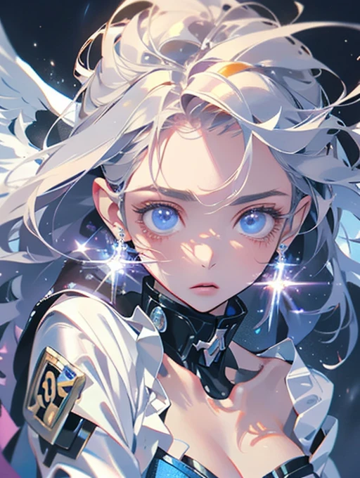 Jellyfish hairstyle,bishoujo, idol, short hair, white hair, silver hair, platinum blonde hair, ahoge, blunt bangs, disheveled hair, breasts, huge breasts, thong, sexy lingerie, spread legs, huge_ass, spread_ass, partially unbuttoned, show foot, pubic tattoo on underbelly, masterpiece, best quality, masterpiece,best quality,official art,extremely detailed CG unity 8k wallpaper,