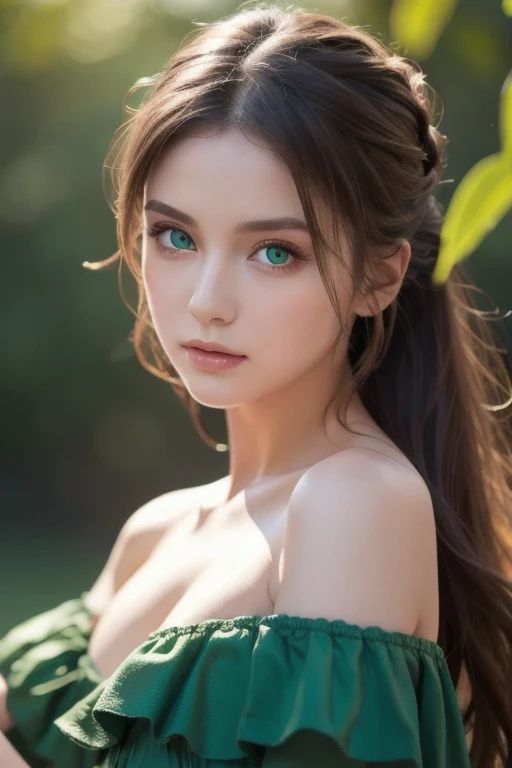(best quality,4k,8k,highres,masterpiece:1.2),ultra-detailed,(realistic,photorealistic,photo-realistic:1.37),beautiful detailed green eyes, 28 years old girl, natural lighting,portrait,soft colors,bokeh effect lingerie full picture