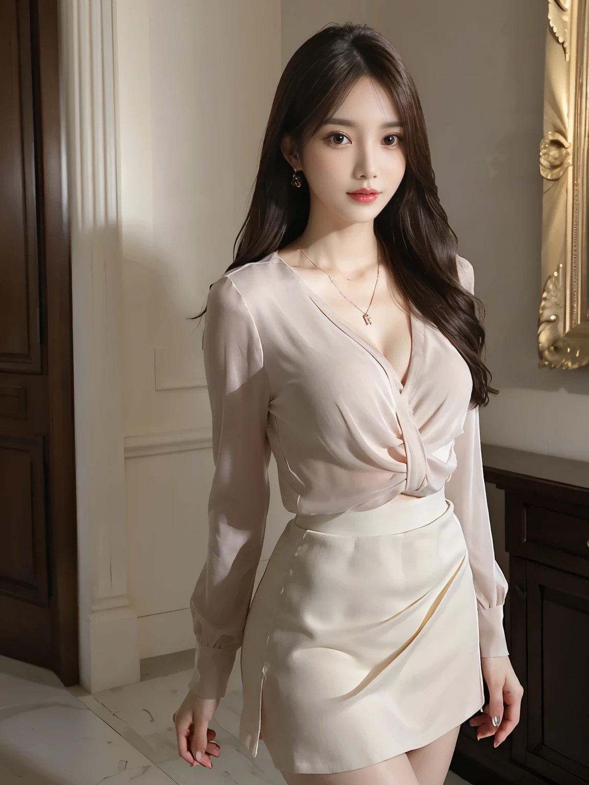 ((Top image quality、8k、masterpiece:1.3))、FULL BODYSHOT、1 photo、Focus sharpness:1.2、Beauty with outstanding style:1.4、Slender abs:1.2、((Brown hair、huge tit:1.2))、body strap tunic:1.1、(summer street:1.1)、Highly detailed facial and skin texture、A detailed eye、二重まぶた、赤いレザーのmicromini skirt、Tight clothes、skiny body、Sheer clothes、Pin-high heels、ssmile、micromini skirt、hip hanger skirt