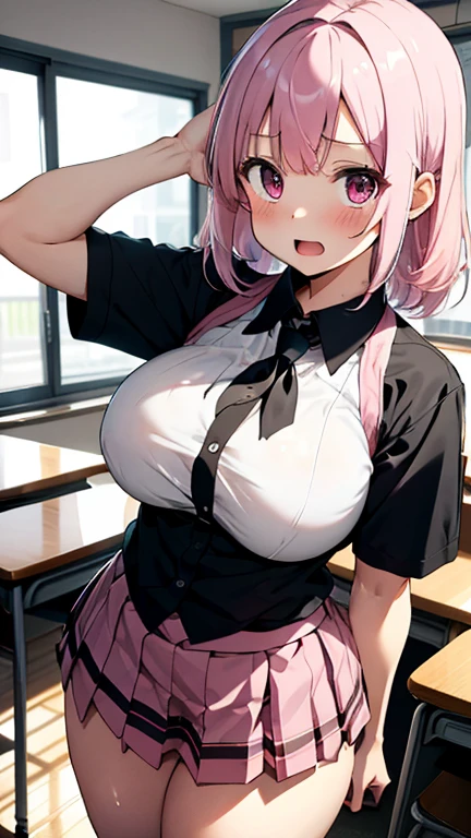mastute piece,Best Quality,insanely detailed,8k cg,nsfw,
(shoot upper body:1.3),
(1girls:1.3),standing,looking at viewr,body in front,both arms behind back,(school costume:1.3),(bare breasts),(bare nipples),
break,
blush,shy,(ecstasy face),(trembling:1.2),break,(light pink hair:1.2),long hair,
break,
perfect breasts,perfect teats,(open mouth:0.9),(large breasts:1.3),
(class room)、