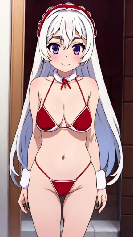 cute girls,round red eyes, White hair、Is behind,rabbit ears,big butt,sexy、smiling,Medium to long straight hairstyle、(big tits,she wears a silver bikini,In a rental house,Is behind,evening,it was raining outside,Upper body is wet..,whole body,she wears a silver bikini,she wears a silver bikini,sexy,purpurine