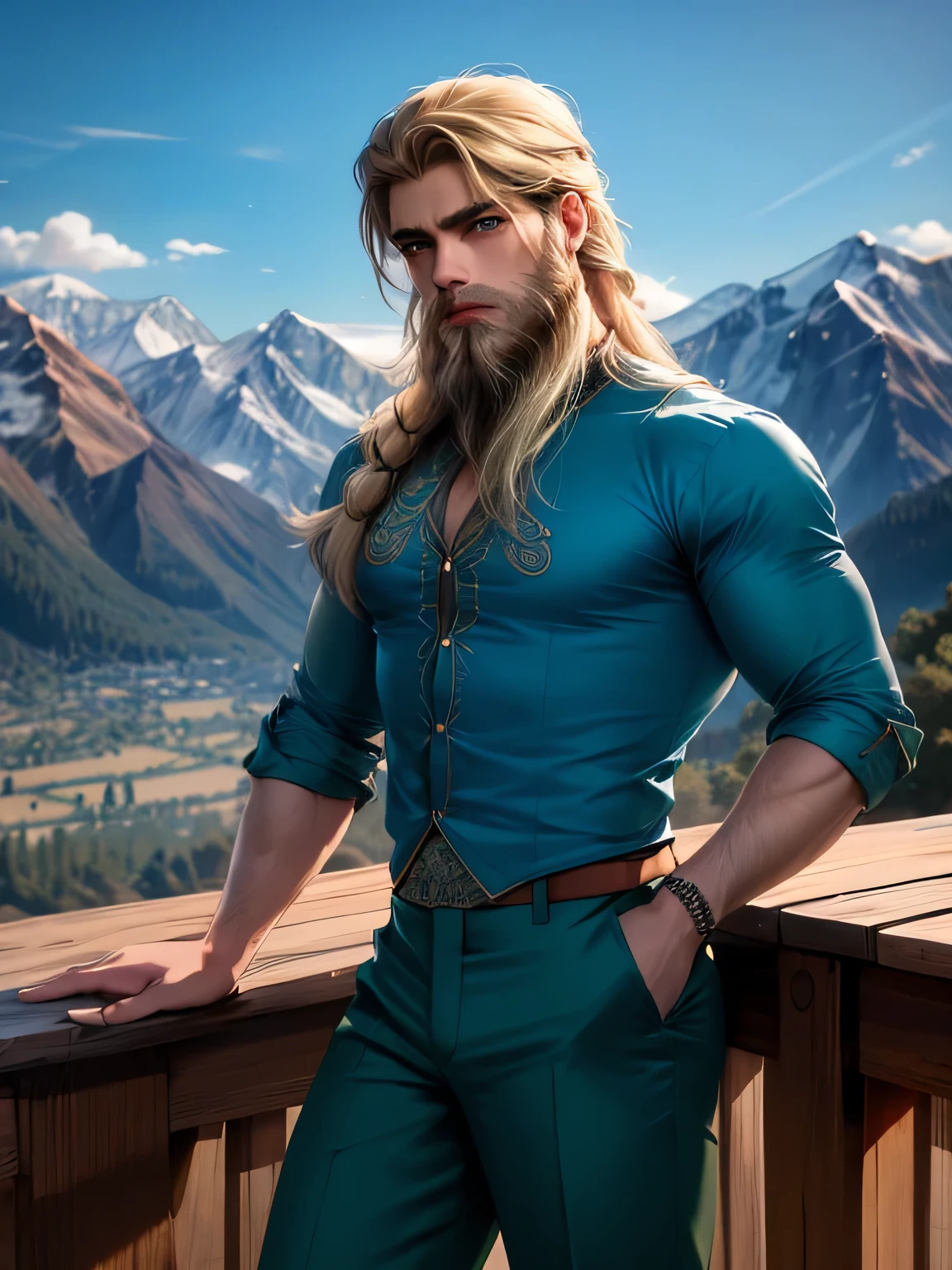 (((art by Lee Bogle))), Best Quality, Scandinavian male, man next door, handsome, beard