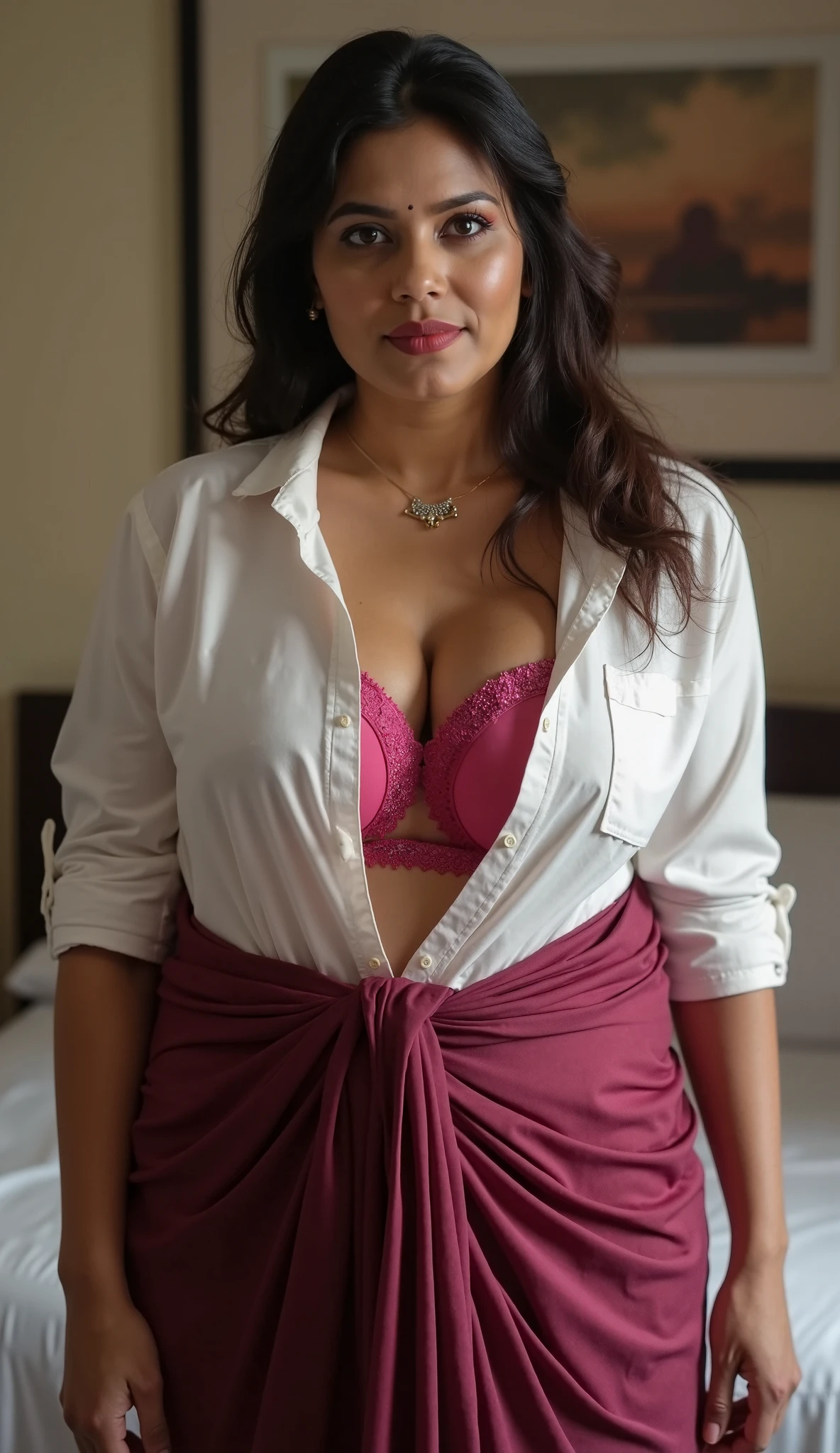 44 years old indian aunty in purple panty stand on bed