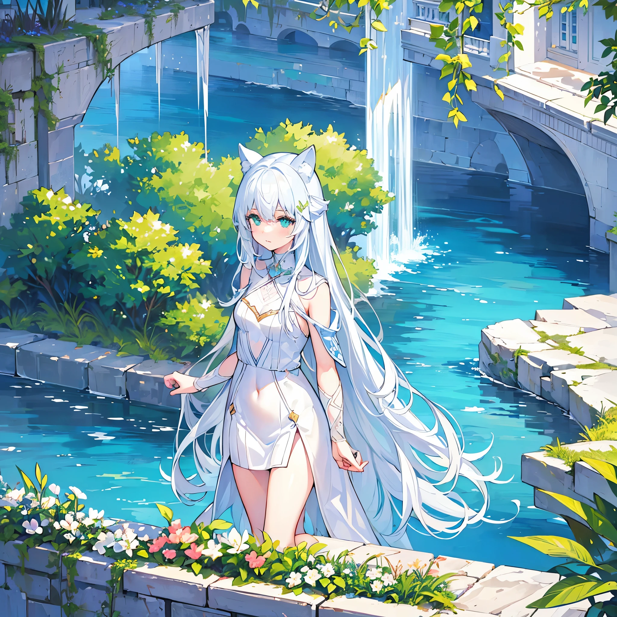 well-edited photos ,( beautiful image :1.5),Long and beautiful (Coastline:1.7) With plants, A small town is here , The landscape town has many aqueducts and waterways,(spring:1.3), (FOUNTAIN:1,3),(waterfall:1.5) ,(( Mediterranean Style :1.4),(white_ building :1.3),(green_roof:1.3)), middle ages, (Fantasy _art:1.7), Spectacular views,good lighting, clear _ ocean ,green_null,white_cloud, moon_light, High Quality ,最 High Quality ,8k wallpaper, high resolution,( sharp concentration:1.3),(Bright lighting:1.5) 1 girl, Animal ears , blushing , cowboy shot,