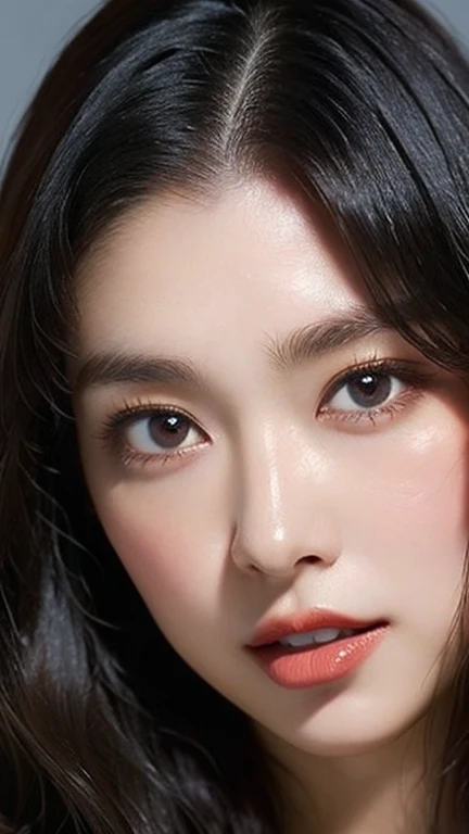professional portrait of Ayu Putri, a 22-year-old Indonesian woman with a unique blend of Japanese and Indonesian features. Her face is characterized by a smooth, fair complexion, often described as the dream skin of many Asian girls. Ayu's flawless, porcelain skin has a radiant glow, capturing the essence of Japanese beauty standards. Her almond-shaped eyes are slightly upturned and framed by long, thick eyelashes, accentuating her expressive gaze. She has naturally arched eyebrows, a delicate, slightly pointed nose, and full, rosy lips that form a warm, inviting smile. Her silky black hair is straight and neatly styled to perfectly frame her face.
