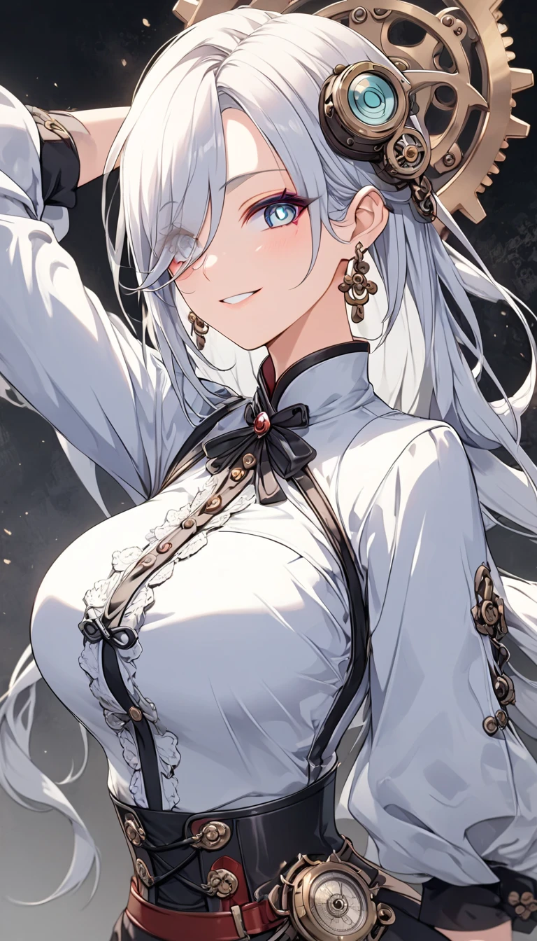 1girl, anime, thick body, white hair, big eyes, detailed eyes, beautiful, long hair, ponytail, detailed face, wearing a dress, seductive face, pale skin, Cinematic light, sunlight, perfect shot,
