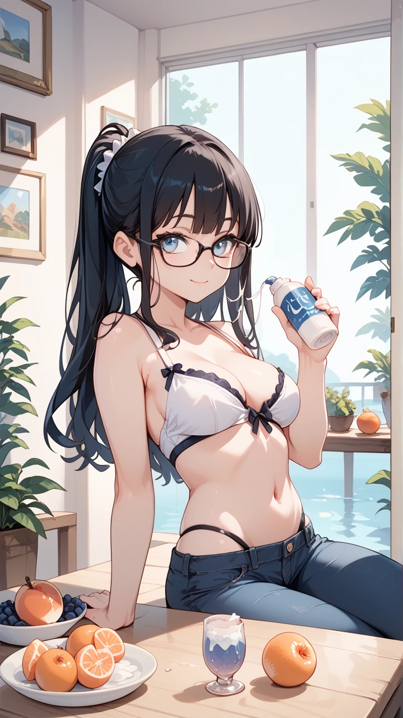 (8K, original photography, best quality,)a girl,,slim body,nightgown,in the bedroom,I accidentally spilled milk on my chest while drinking milk