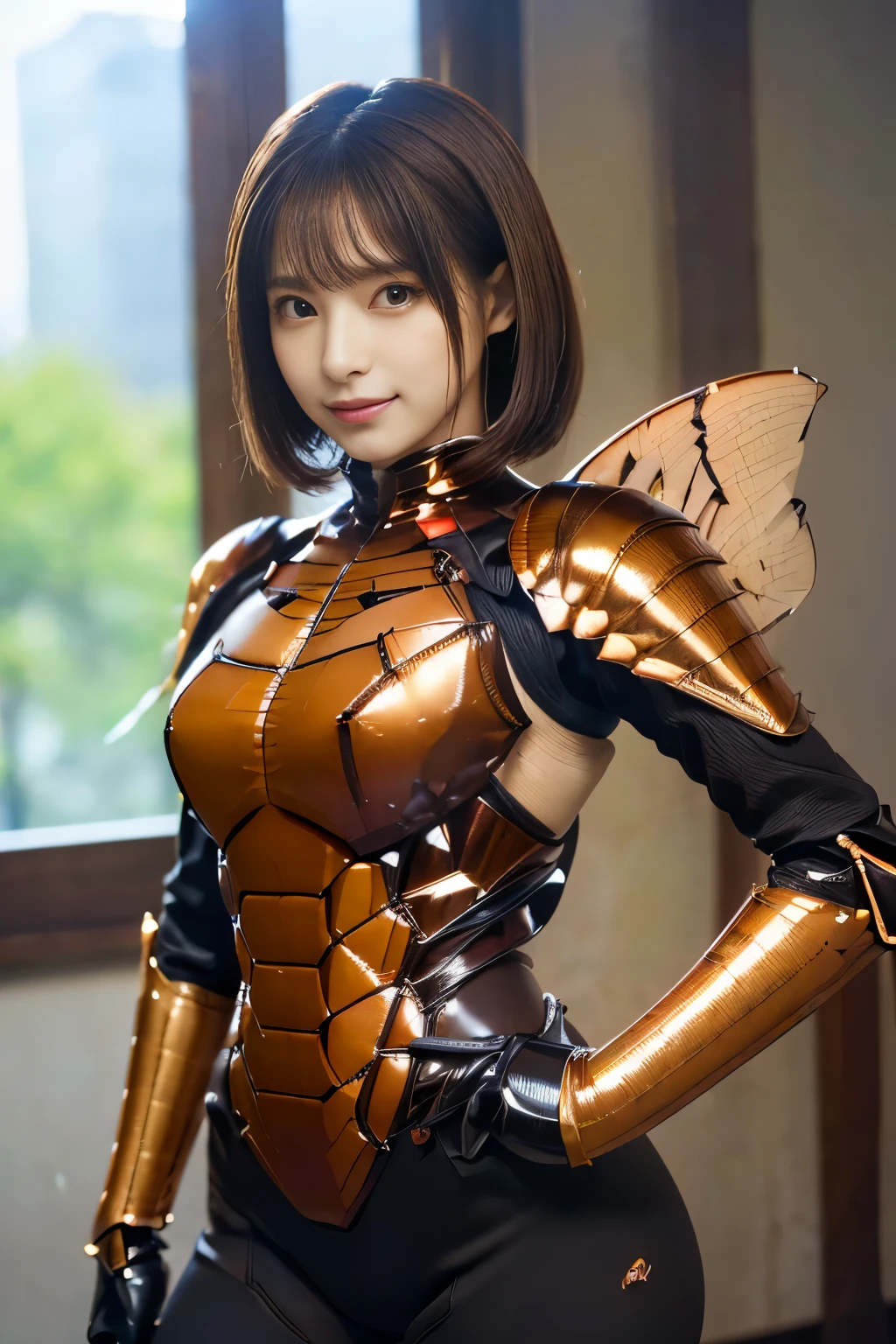 (High resolution,masterpiece,highest quality,Very detailed CG, anime, official art:1.4), realistic, photograph, amazing detail, everything is complicated, shiny and glossy,Amazing number of layers, 8K wallpaper, 3D, sketch, cute, figure,( alone:1.4), perfect female proportions,villain's daughter, (Fusion of dark brown cockroach and lady:1.4), (brown cockroach woman:1.2), (brown cockroach woman:1.2), (Fusion:1.2), (alone:1.4), (evil smile:1.2), muscular, abs, (Cockroach brown exoskeleton bio insect suit:1.4), (Cockroach brown exoskeleton bio insect armor:1.2), (brown transparent cockroach feathers:1.4), (Antennae of brown cockroaches:1.3),