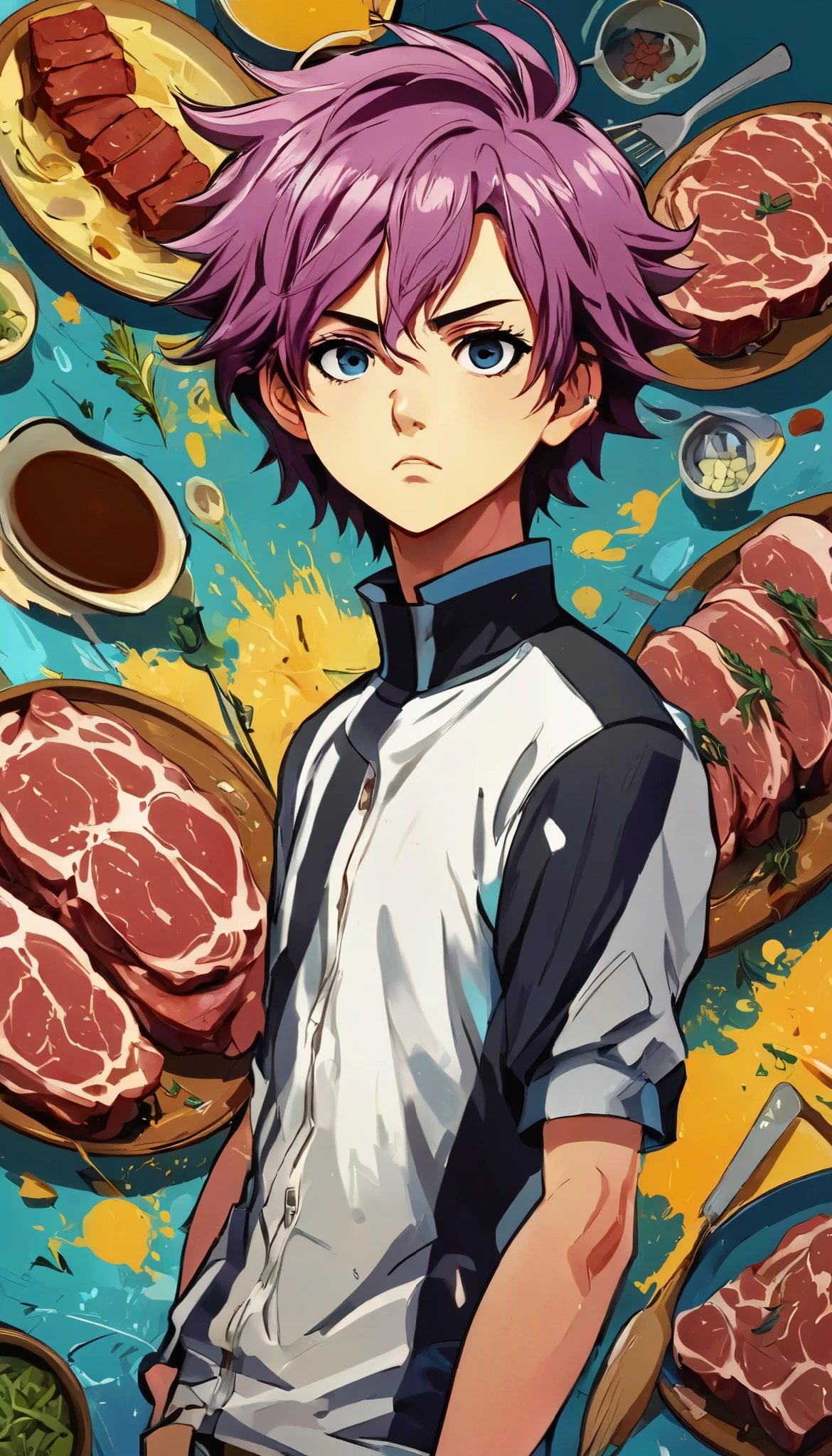 A handsome boy manga anatomically correct , full body , Plan General :1.5, creepy hair , Perfect centralization , (franco)by Donnie , standing position , abstract beauty:1.4, centered, looking at the camera medio perfil, looking at the camera , Approaching perfection , sad, desperation , full body , hands on the head , dynamic, , seeds, sharp focus , 8K, high definition resolution , line art illustration , abstract vivid colors :1.3, The art of meat by Griffiths and Wadim Kashin