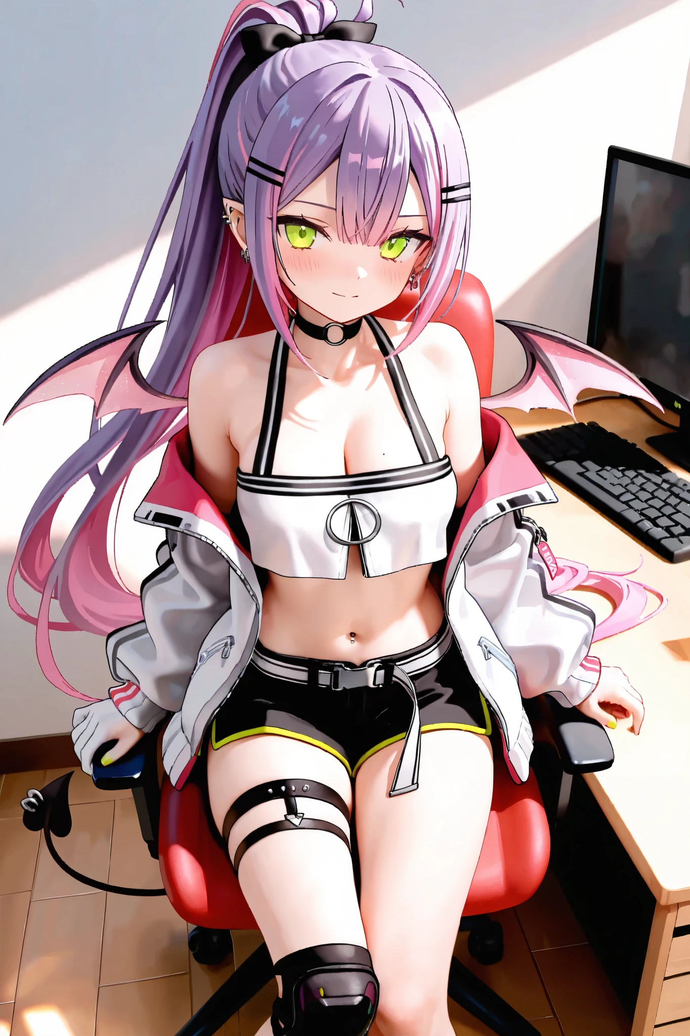 Anime girl sitting on stool, a beautiful succubus, full body commission for, demon anime girl, Guweiz in Pixiv ArtStation, Guviz, Digital art on Pixiv, Guweiz on ArtStation Pixiv, anime woman fullbody art, Full body CGsociety,Cross ed leg,Big tits,Wet chest,Lace,nedium breasts ,Sex life,Be red in the face,A MILF,cleavage,big assa,upper legs,