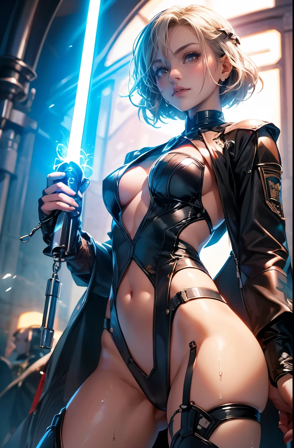 Star Wars Worldview   , ,   Jedi Outfit,Ray, Half naked ,  lightsaber,   my whole body is wet ,  Hold a , The skin is beautiful, Half naked,   Cloudy Liquid Flowing from the Crotch  ,,  interior of the millennium　Falcon  ,,Holding a  lightsaber,, adult beautiful  , Completely naked ,Bondage, Bold composition, torn costume,  Wet and transparent  ,, Completely naked ,   Big Bust ,   big hips,, kind eyes ,   from jlullaby   ,   opens her legs wide ,  , with a chain,  chained  ,, ,Ray(( 正確に最後の Detailsまで描画されました )   High Accuracy Depiction   )[expensive解像度], blonde alone 、holding a  lightsaber(    Details illustrations,極めて  Detailsな描写,細かく Detailsな線画,   Realistic texture expression   ),[ Accurate simulation of color interactions   ],ミレニアムFalcon  ,((   beautiful face  [  Japanese  ])[Age 30])(,   skinny body[ pathology ]   skinny),,[leather [   bondage fashion  ],],(  delicate and beautiful skin expression   [Transparency]),Precisely drawn eyes   [完璧な目の    Details(  お Detailsに描かれたアイリス)( beautiful jewel-like eyes )],[ short hair jacket、Shining Eyes [ point light source in the eye ]],[   long and beautiful eyelashes   ],[Neatly drawn hair],(完璧な手の    Details [BEAUTIFUL FINGERS WITH NO DAMAGE    [Beautiful nails]]),(   perfect anatomy ( Perfectly Balanced Ratio ))[[     full body portrait   ]],[   Ideal Color Coordination  (   Accurate simulation of light-matter interactions)],([  Detailsの精密さ](    Details,expensive)),[[Pale and gentle colors]][   Perfectly Balanced Ratio   ] [[natural body sensuality]],(( 最expensive品質 )[[expensive密度描画]])(4K quality).