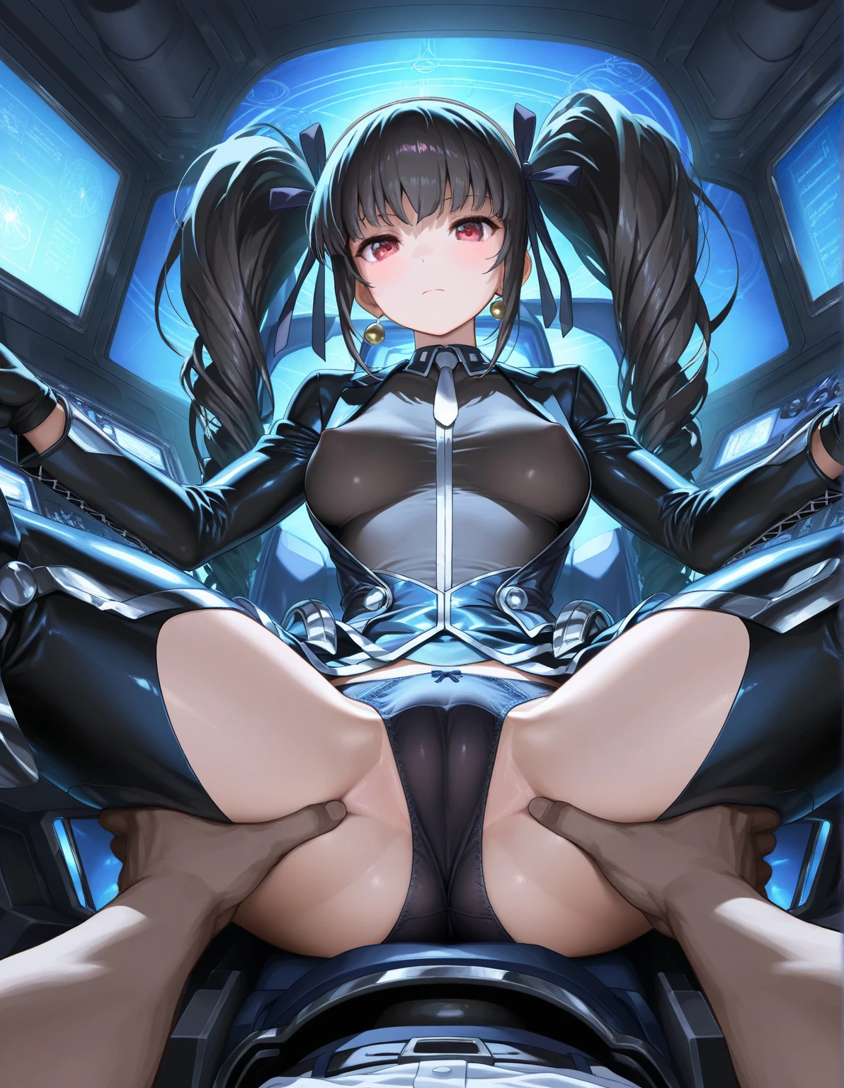 android, beautiful robot. Her curly short black hair is very short like army man, big smile, middle age, joint seam, black eyes, full body figure, Height: 160cm, She wears only micro mini pantie, show pantie, Uplifting, 21th century japan animation, she wares metal flame glasses.