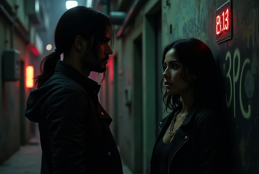 A man holding gun and his woman, dark background, dark romance, blood