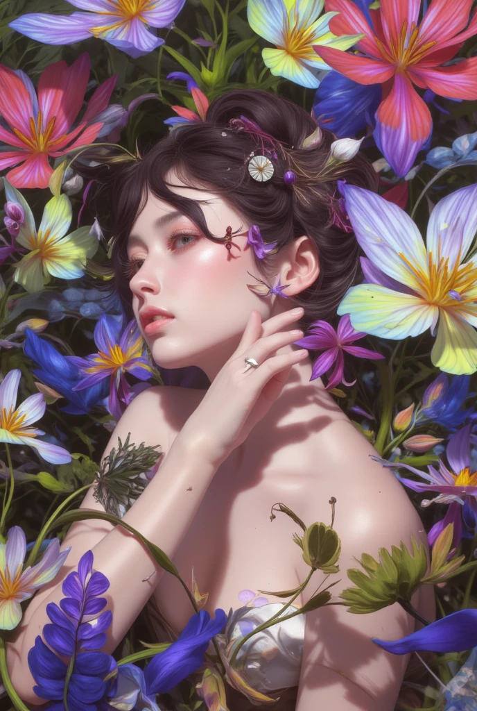 (masterpiece:1.1), (highest quality:1.1), (HDR:1.0), ambient light, ultra-high quality,( ultra detailed original illustration), (1girl, upper body), ((harajuku fashion)), ((flowers with human eyes, flower eyes)), double exposure, fusion of fluid abstract art, glitch, (original illustration composition), (fusion of limited color, maximalism artstyle, geometric artstyle, butterflies, junk art)