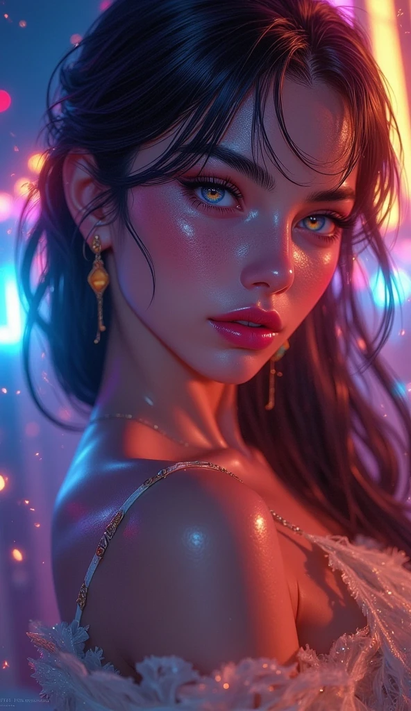 1man loves 1girl, love, a man and a sexy girl, sexy dress, on the sofa in a living room looking at a magical night with stars, loving (best quality, 4k, 8k, high resolution, masterpiece: 1.2), ultra-detailed, (realistic, photorealistic, photorealistic: 1.37), intricate details, vivid colors, sharp focus, professional, artwork by Dave McKean, surreal oil touch, oil painting style, portrait, woman, beautiful detailed eyes, beautiful detailed lips, atmosphere of dreamy, shadow play, soft lighting, fun pose, dark tones, ethereal background, fantasy elements, texture, layered composition. art inspired by Bill Sienkiewicz and Dave McKean