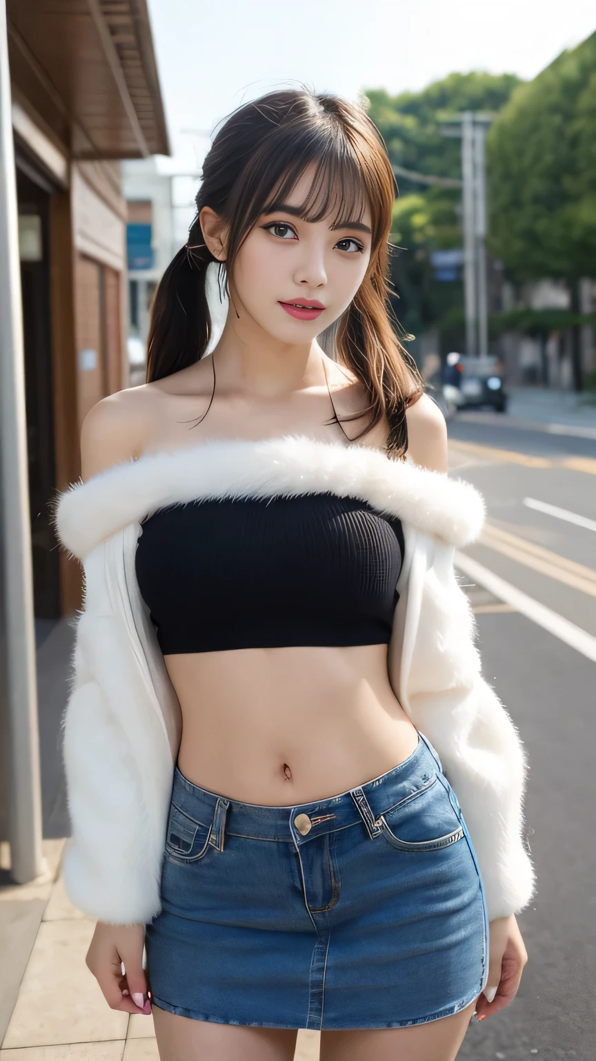 (Highly detailed CG Unity 8k wallpaper, of the highest quality, Ultra-detailed, High resolution, masutepiece, Realistic, Photorealistic:1.5), (cute Japanese girls), extra detailed face, Face Focus, Beautiful detailed eyes, Eye focus, (Detailed background), detailed clothes, super detailed skin, (She is wearing an adorable fluffy knit:1.6), (exposing one's panties to the viewer:1.5), (Sidewalks in Shibuya:1.5), Midi wavy hair, Brown hair, Floating hair, medium breasts, medium ass, (make up), (Adorable smile:1.3),