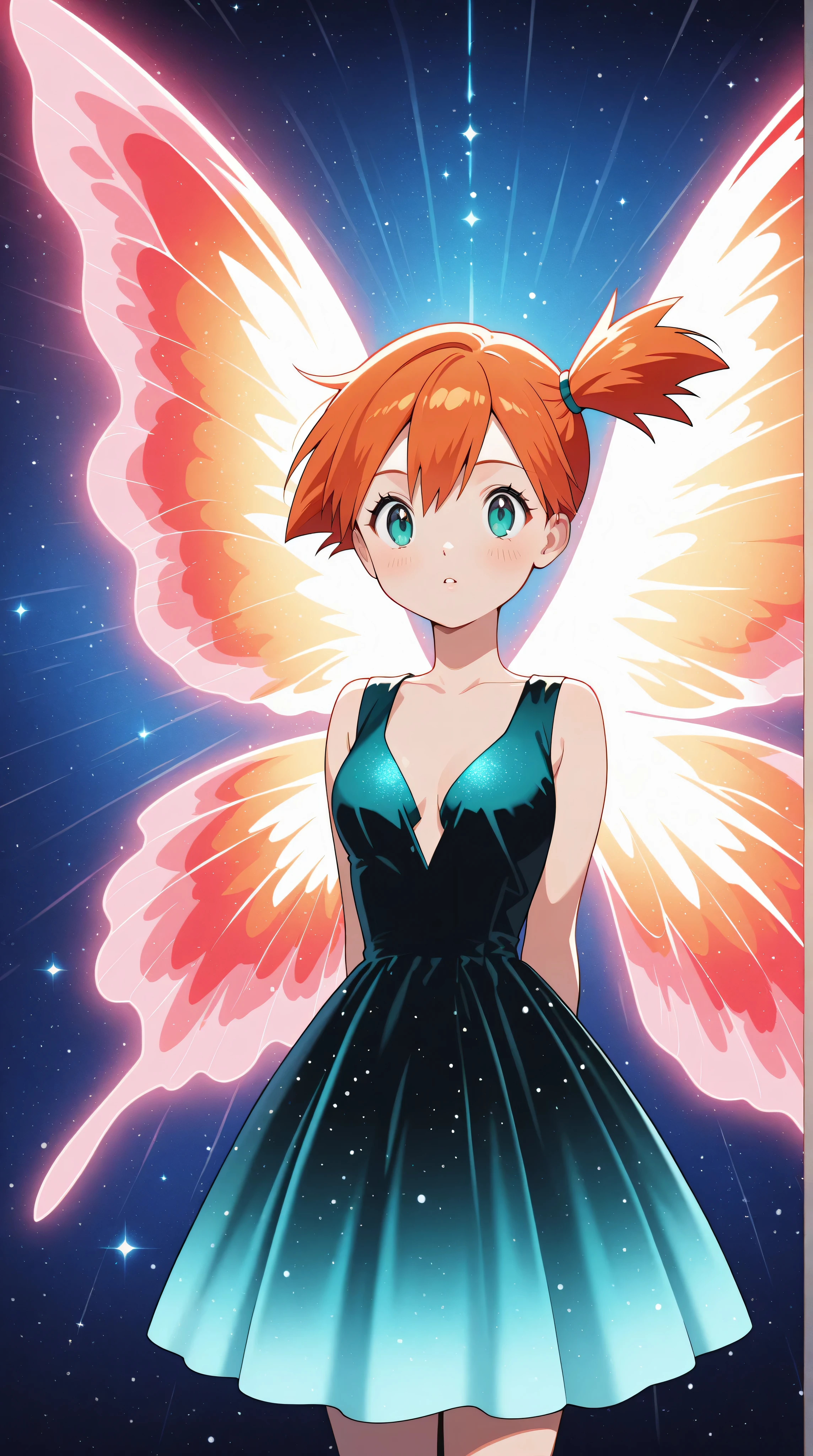 absurdres,highres,ultra detailed,ultra-detailed background,detailed background,extremly detailed, misty from pokemon, side ponytail, aqua eyes, red hair, bunch of flowers,(zentangle:1.2),(geometric:1.2) black and white color palette, monochromatic, big breasts , cleavage, plunging neckline, realistic depiction, arms behind back, kaleidoscopic, multidimensional, ethereal glow, captivating uniqueness, surreal juxtapositions, visual symphony, unforgettable visual narrative, edgy, mathematical, simple-shaped vectors, highly modern, stylistic, polygonal abstraction, vector art, bold lines, minimalist color scheme, digital art, abstract geometry
