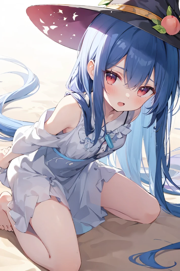 Cute woman、Capture the lower body、A slightly lower view、Cowgirl、Dark Blue Hair、blue eyes、Wide-open eyes、A cross in the eye、Long hair divided into two at the back、Ahoge、Blue and white Chinese clothing、There are no sleeves so the armpits are visible、She spreads her legs and straddles the man's penis.、Sexy face、Suffering face、Sweating、The nipples are erect、tears、Drooling、Eyes are hearts、Droolingが糸を引いている、Painful face、Trembling、Sticking out tongue、Semen from the vagina
