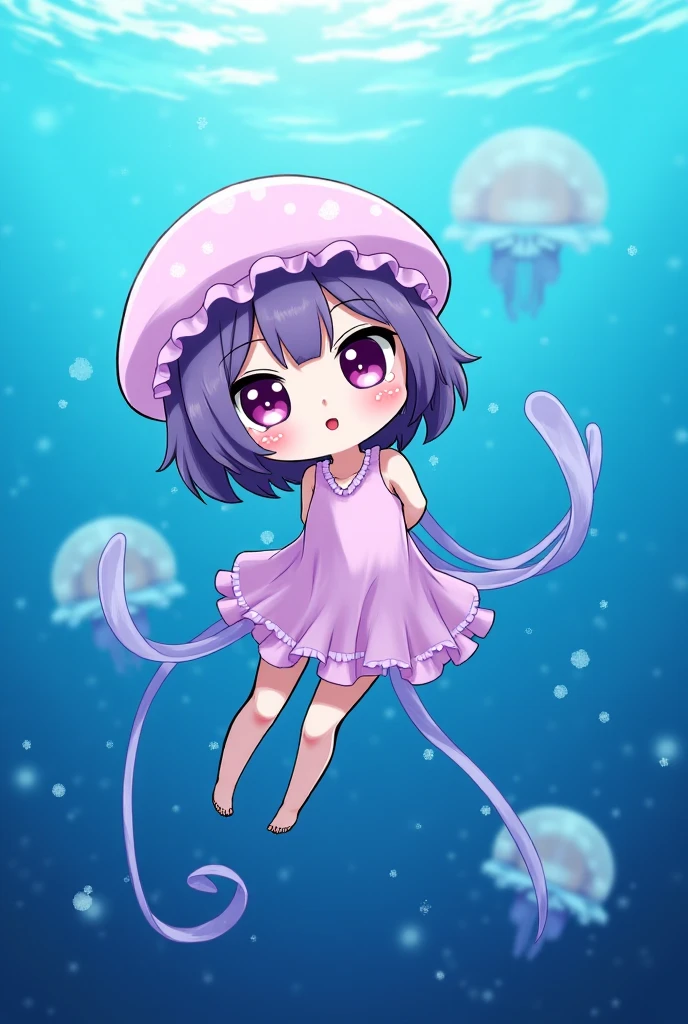 An octopus with a cyan skirt and sleeve and a long-sleeved purple shirt and pink shoes