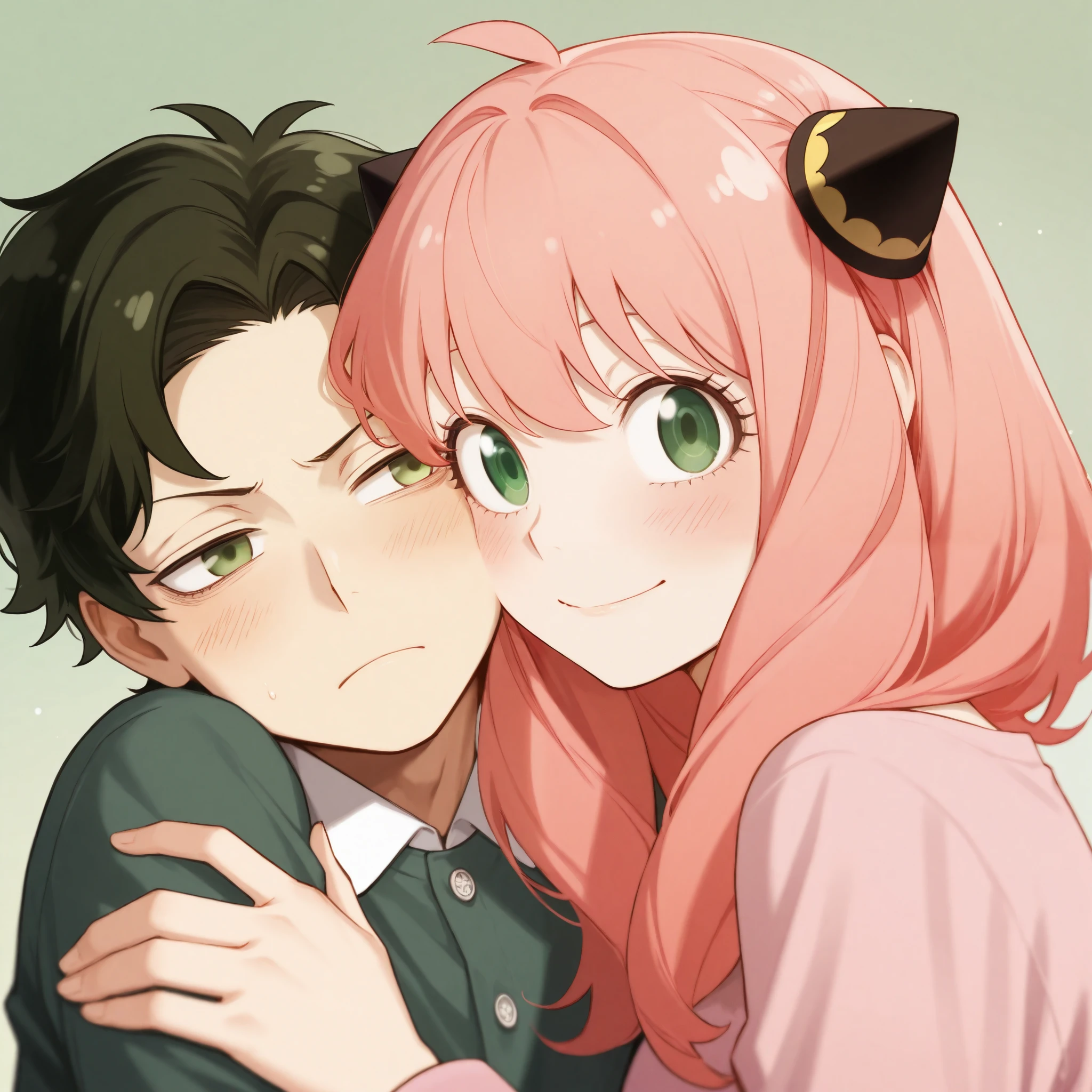 Anime, spy x Family, anya pink hair, green eyes, cute, adult, and damian 