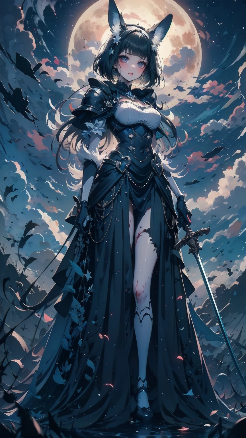Masterpiece, high quality, 8k, ultra detailed, detailed face, large breast, cleavage, standing, drk1, full body, thigh