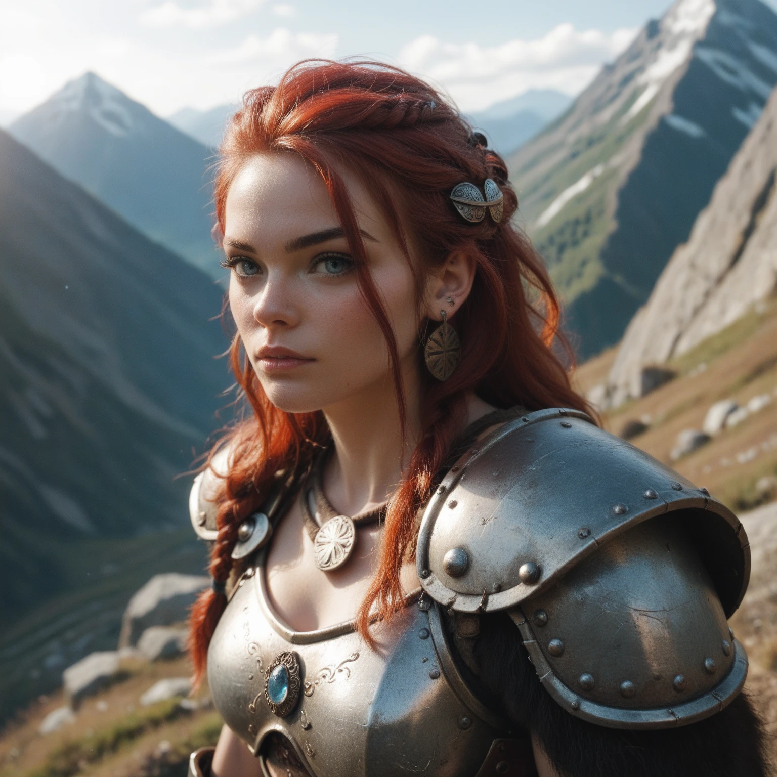 Extremely beautiful young woman, pale skin, blue eyes, freckle, (long fluffy curly red hair), shaved sides, warrior cut, scottish, archer, (Blue War face paint), birch forest,sharp sharp focus, intricate,, masterpiece, absurdities, award winning photo by lee jeffries, nikon d850 film stock photograph, Kodak Portra 400 Camera F1.6 Lens, Depth of Field, Extremely Depth Carved, Amazing, Fine Details, Rich Colors, Hyper Realistic Texture, Dramatic Lighting, UnrealEngine, Trending On ArtStation, CineStill 800 Tungsten, Photo Realistic, RAW Photo, TanvirTamim, High Quality, Highres, Sharp Focus, Extremely Detailed, Cinematic Lighting, 8K UHD, High Definition, Cinematic, Neoprene, Behance Contest Winner, Highlight on Unsplash, CGSeteration, Unreal Engine 5, ultra sharp focus