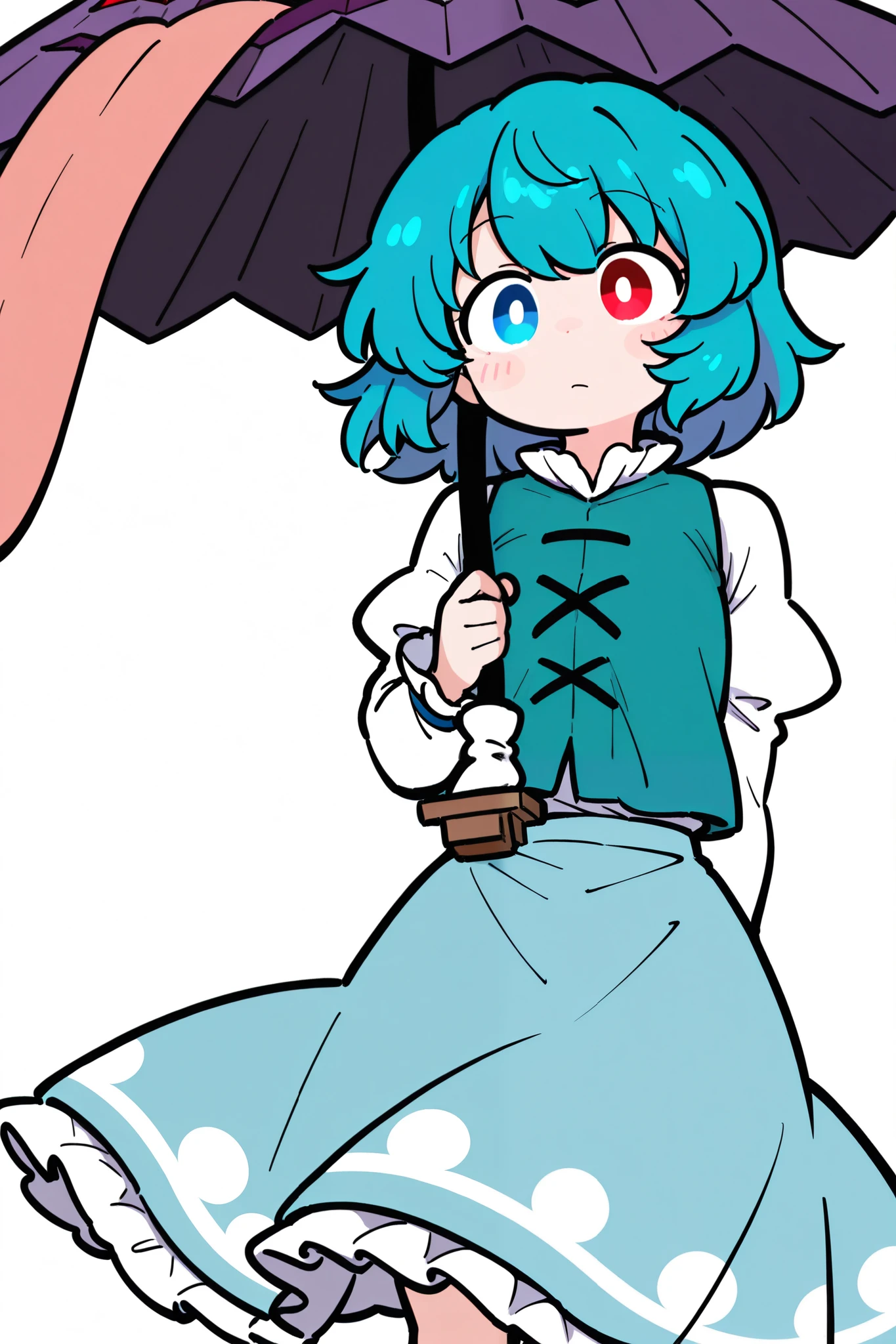 Anime girl with blue hair and blue dress holding an umbrella - SeaArt AI