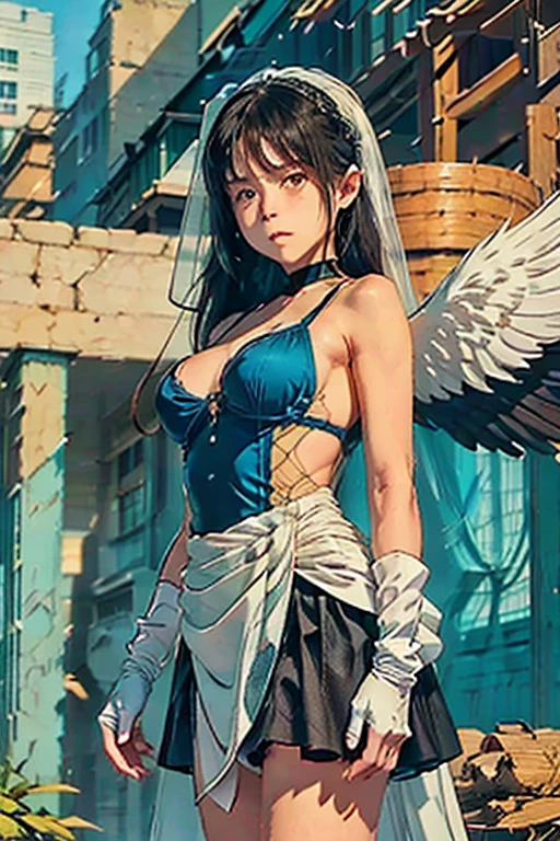Sailor Moon Outfit, (superflat, masterpiece, Flat Shading, Flat Color:1.1), Cinematic shots, masterpiece, ((3 women)), Europe, (Three beautiful women), Chained female teacher standing with two girls, golden hello, hello, (Put your hands on your neck, Suffocate:1.3), (Chained, Tied up, Gold Chain, Chain your body , Chained collar, handcuffs, rough:1.4), leather gloves, leather, slim, Angel wings, (Cold Light, Cold blue tones), Flat blue background, Very detailed, Highest quality, close