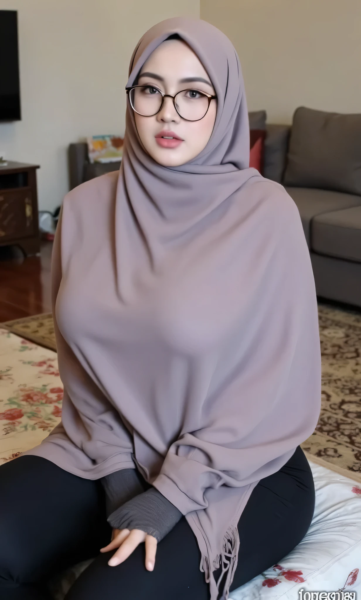 matured 40 years old chubby malay girl in hijab nude body sitting on chair and open leg wide showing nude butt pussy , view from bellow  wet body, wet face with ,