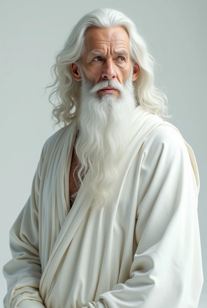 (Higher quality: 1,3), cinema shot, tmasterpiece, (foco nítido: 1,5), (Fotorrealista: 1,3), Average portrait (A tired-looking Chinese veteran,Long white hair and long white beard,But still proud and ferocious, ((Toned muscular figure)),Now the leader of his village , Wear yours with a delicate white robe dress, The night was dark,Cold, Deafening footsteps echoed through the cave, Dripping rain, Three rugged men in their thirties, Carry spears and serrated shields, Move carefully towards the depths of the cave, Torches illuminate the dimly lit path, Create moving and distorted shadows on damp walls. An eerie atmosphere enveloped the entire Algunas: Antochas, Ardennes, Enlas Wall, Give the scene a dark atmosphere,But sculpt the shape with clear chiaroscuro), is night, (Very detailed skin), (detail in face), detailedbackground, Dark light, twilight lighting, Volumetric illumination, intricately details, hyper HD,