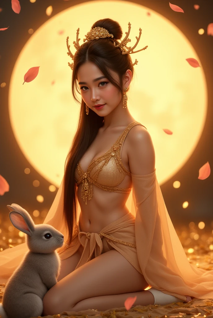 A female model, (Race:Chinese),((night, bamboo forest, moonlight, Thick fog)), (8K Ultra HD, 8K, Ultra-high resolution, best quality, masterpiece, Surrealism, Digital SLR Camera, Soft Light, Bokeh, Masterpieces), ((((Beautiful model-like face))), (Creating the image of a real girl), warm light, Realistic shadows, Dynamic poses, Elegant Posture, Cowboy lens, Full body front view, Be confident, Body facing the camera, Standing facing the camera, Open your legs slightly, Golden Ratio Graphics, Minimalism), (Happy smile, Big watery eyes, Cherry Blossom, Balanced Eyes, Perfect beautiful face, Normal facial features, Realistic skin, Attention to skin details, Skin is clean and radiant, Whitening, Anatomically correct body, 沙漏型figure, figure, cosmetic, Gloves, earrings, bracelet, necklace, Jewelry, veil, Hair accessories, Headdress, shawl), ((beautiful hair), Reddish-brown hair, Wavy curly hairstyle, Waist-length hair, Messy Hairstyle, Gradient hairstyles, Cyberpunk hairstyle), ((Transparent clothes:1.5), (Color of clothes: Pink orange background), Transparent Clothes, See-through clothes, Transparent Clothes, Tulle clothes, Mesh clothes, Transparent sci-fi clothes, Shiny micro bikini bra, (Clothes that accentuate your bust shape)), (Sexy的, Perfect breast shape, Teardrop chest shape, Snow-white breasts, very detailed breasts, 36C cups), (Super high waist, Deep V, Low-cut, Sexy, Flattering, Open crotch, (Camel toe, High fork strangulation)), (sock, Knee socks, 吊garter, Leg ring, garter, 腿部garter), (style:Sexy,Mature), (Wet body:1.0) , (Wet clothes:1.0)
