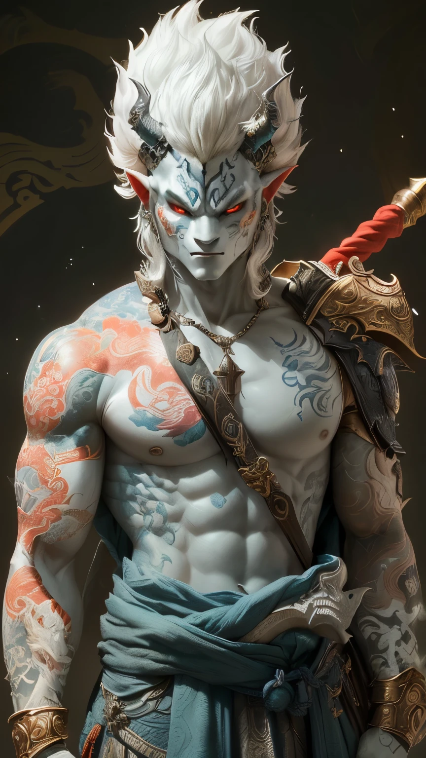 Three feet tall, spherical head with thin line for mouth, triangular pointed ears, no nose, no neck, large widely spaced glowing eyes with white rims, powerful muscular torso, thin atrophied legs, long arms with long talons, webbing between fingers, silvery colour, floating above ground