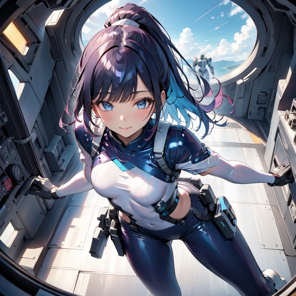 1girl,solo,best quality, masterpiece, 8k,raw photo, Year 2510, a Futuristic Sexy Space Woman wearing tight fitting bikini style space suit, stands at her giant view screen exploring space.